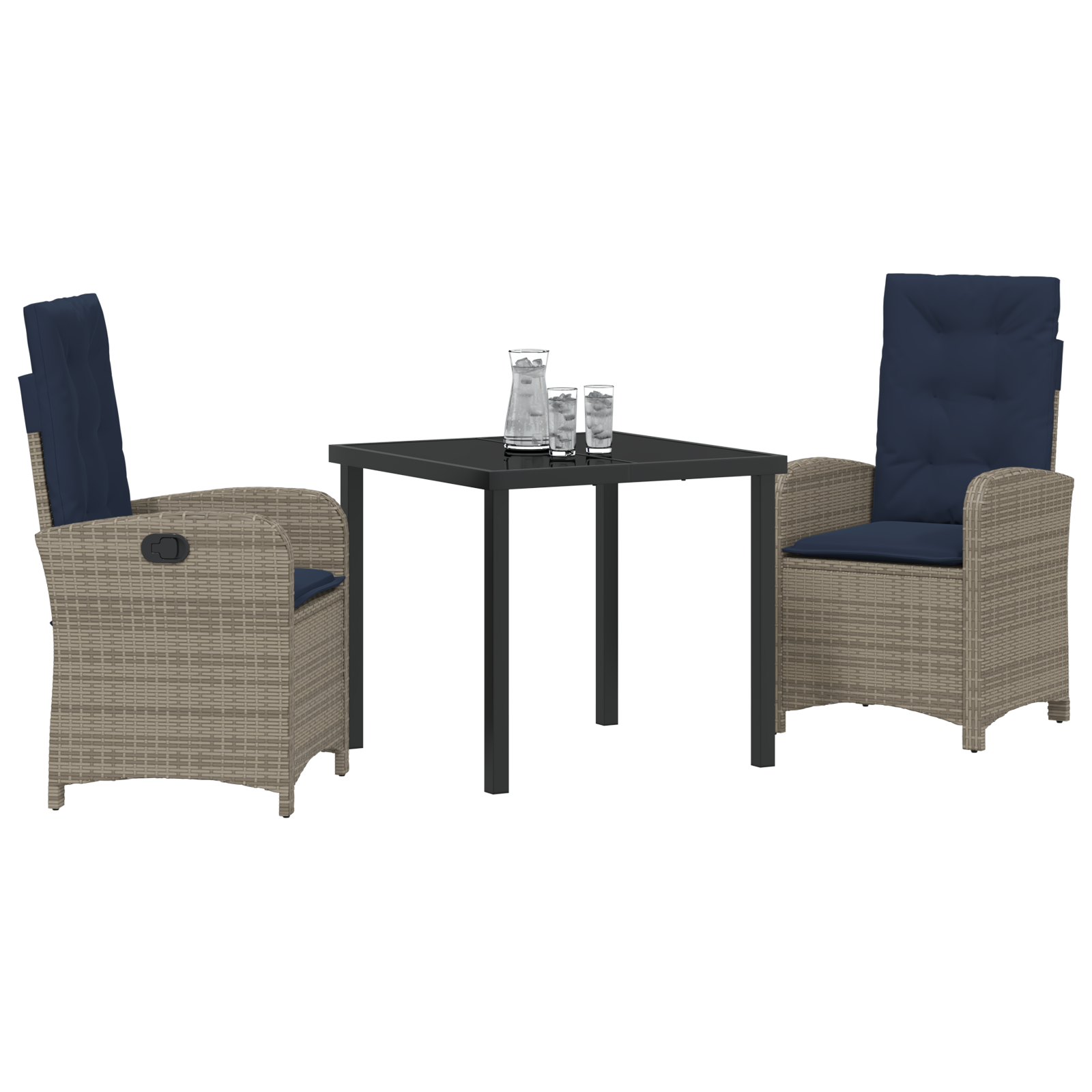 3 Piece Garden Dining Set with Cushions - Grey Poly Rattan - Image 3