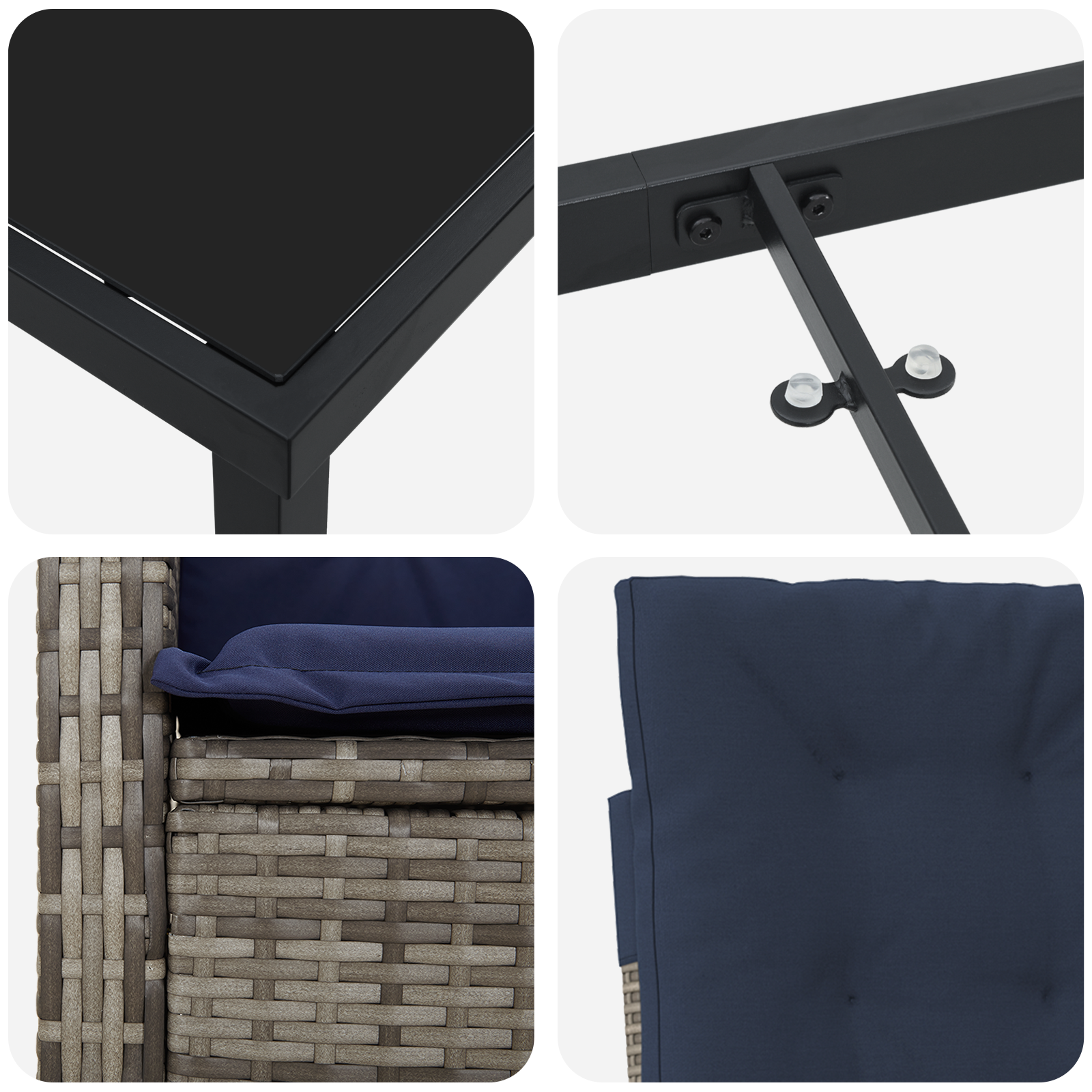 5 Piece Garden Dining Set with Cushions Grey Poly Rattan - Image 9