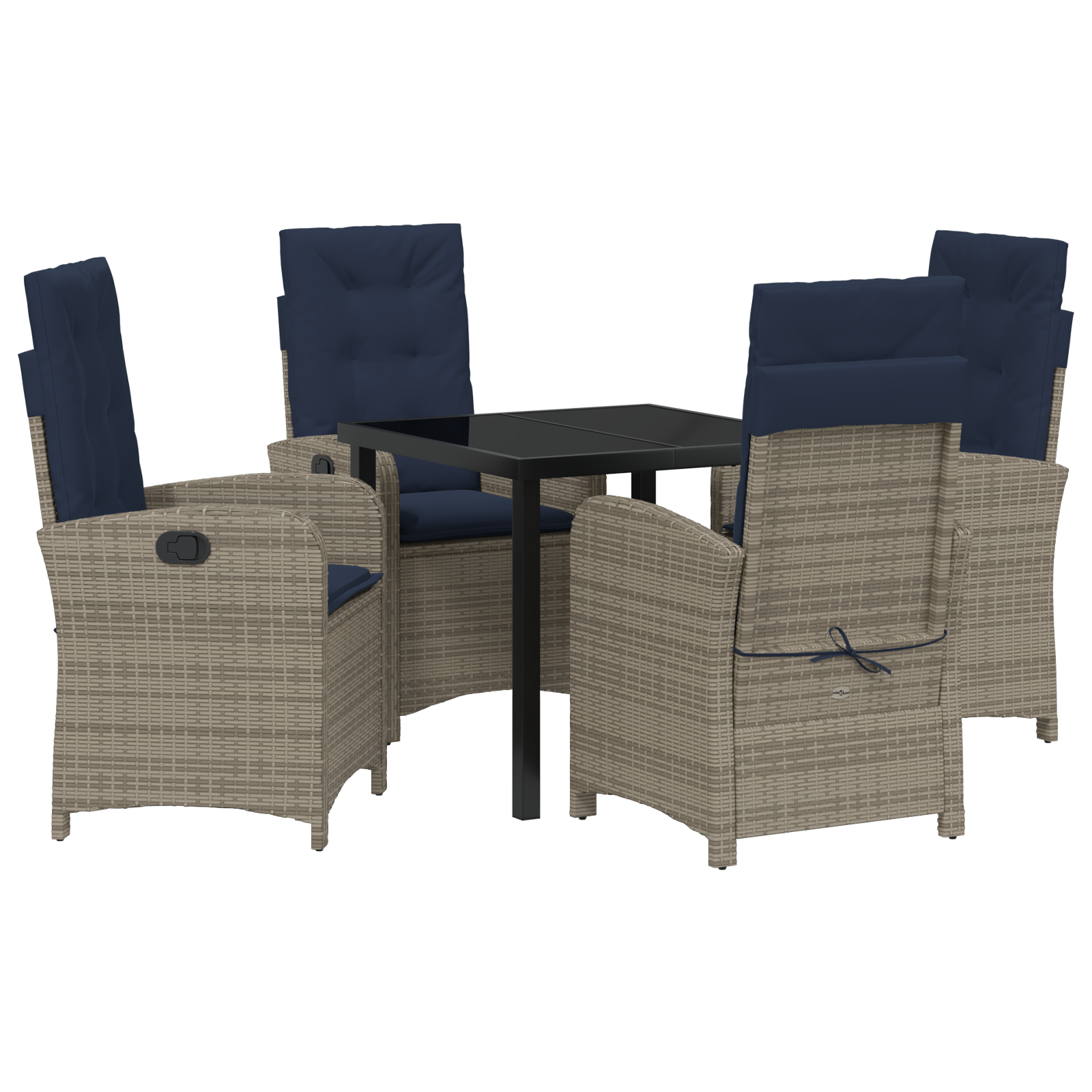 5 Piece Garden Dining Set with Cushions Grey Poly Rattan - Image 2