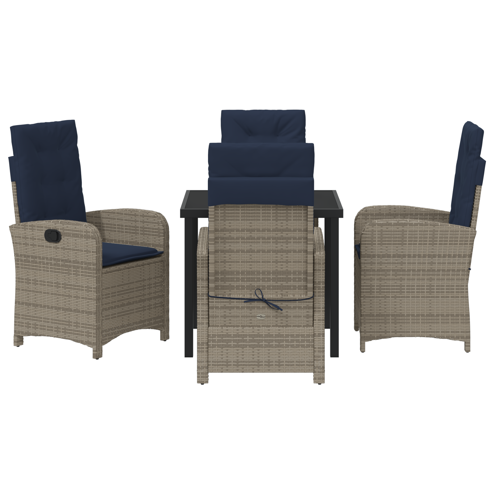 5 Piece Garden Dining Set with Cushions Grey Poly Rattan - Image 7