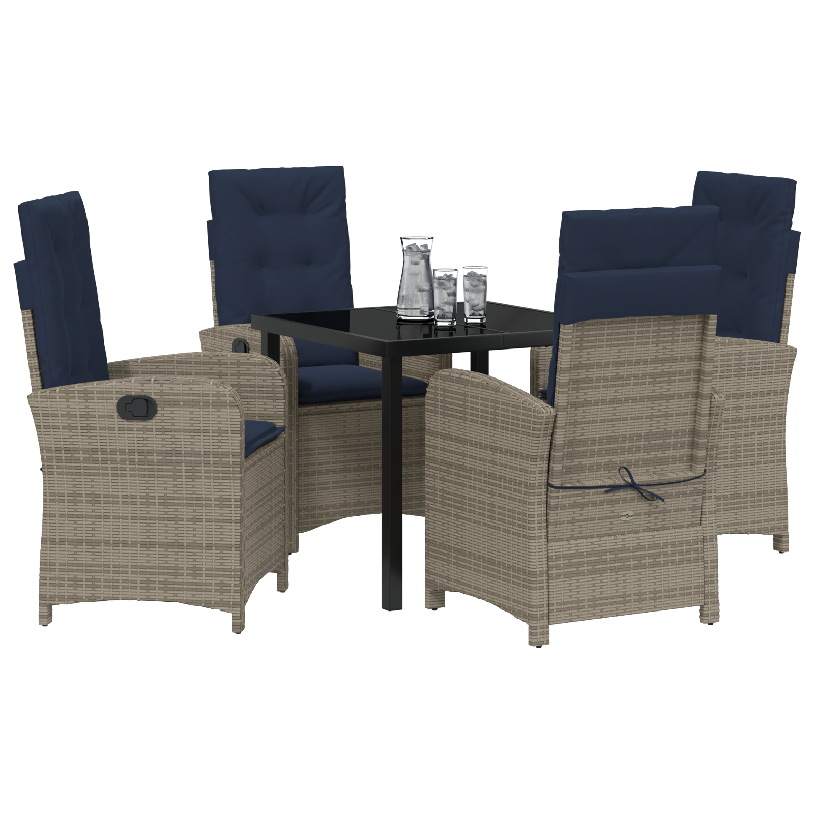 5 Piece Garden Dining Set with Cushions Grey Poly Rattan - Image 3