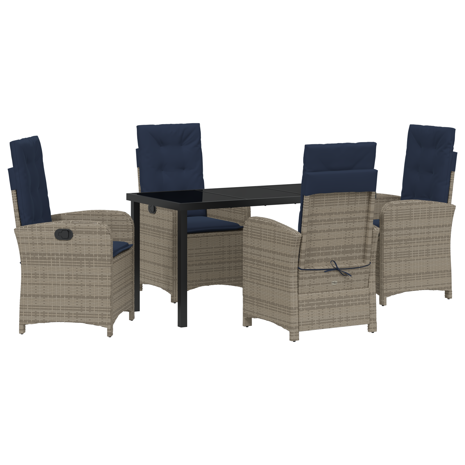 5-Piece Garden Dining Set with Cushions Grey Poly Rattan - Image 2