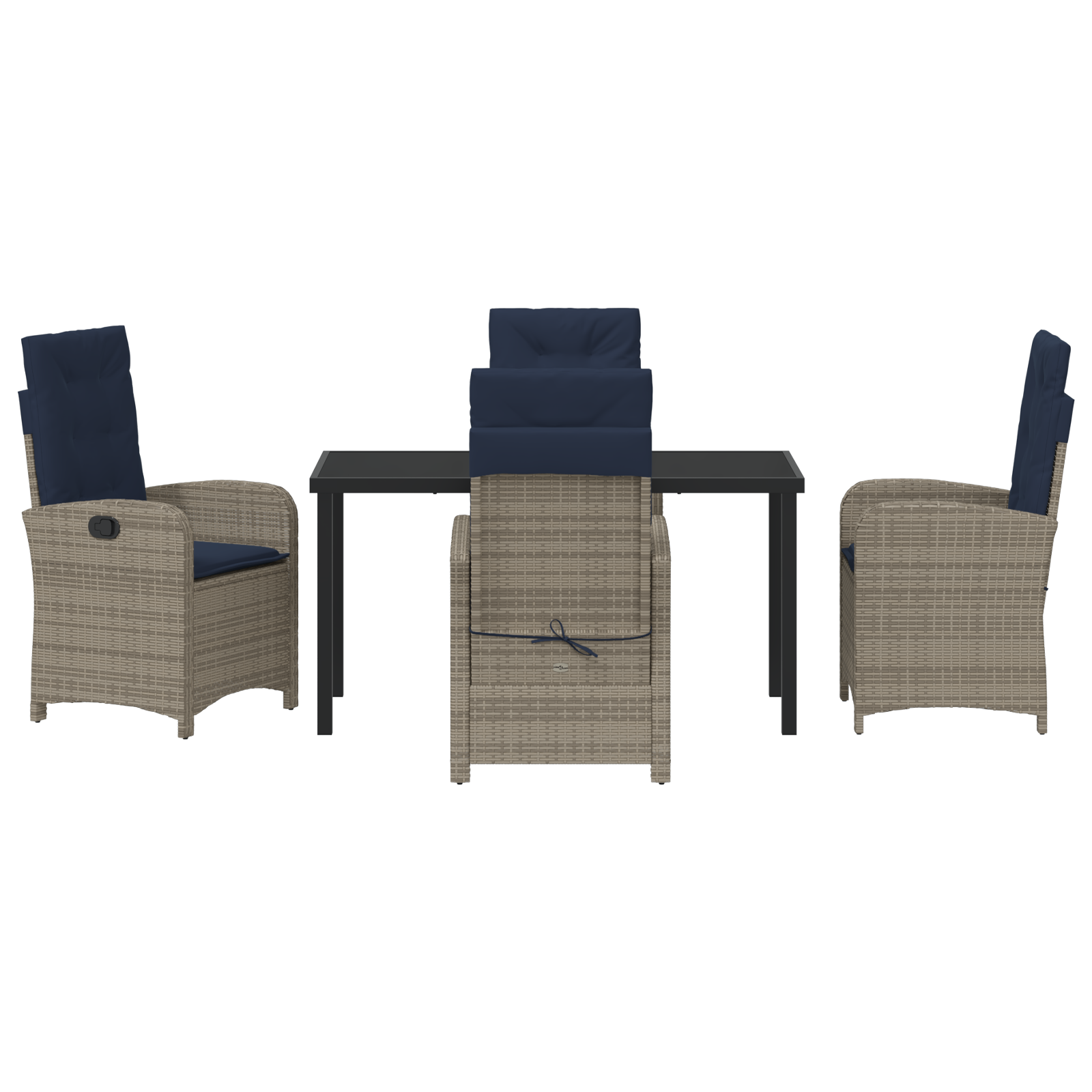 5-Piece Garden Dining Set with Cushions Grey Poly Rattan - Image 7