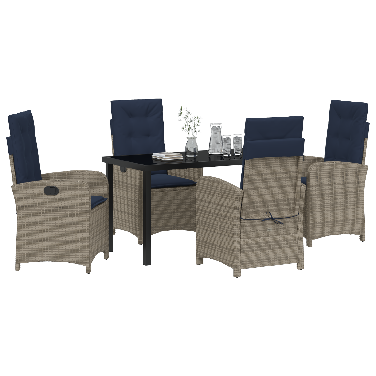 5-Piece Garden Dining Set with Cushions Grey Poly Rattan - Image 3