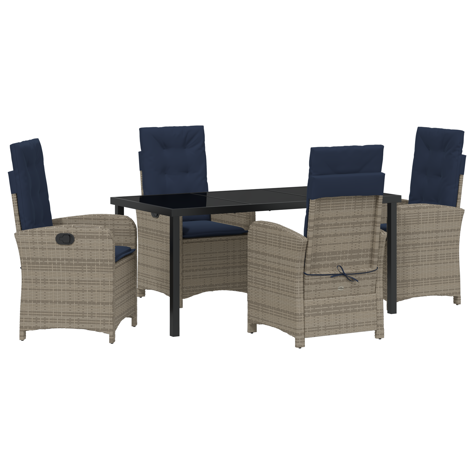 5 Piece Garden Dining Set with Cushions - Grey Poly Rattan - Image 2