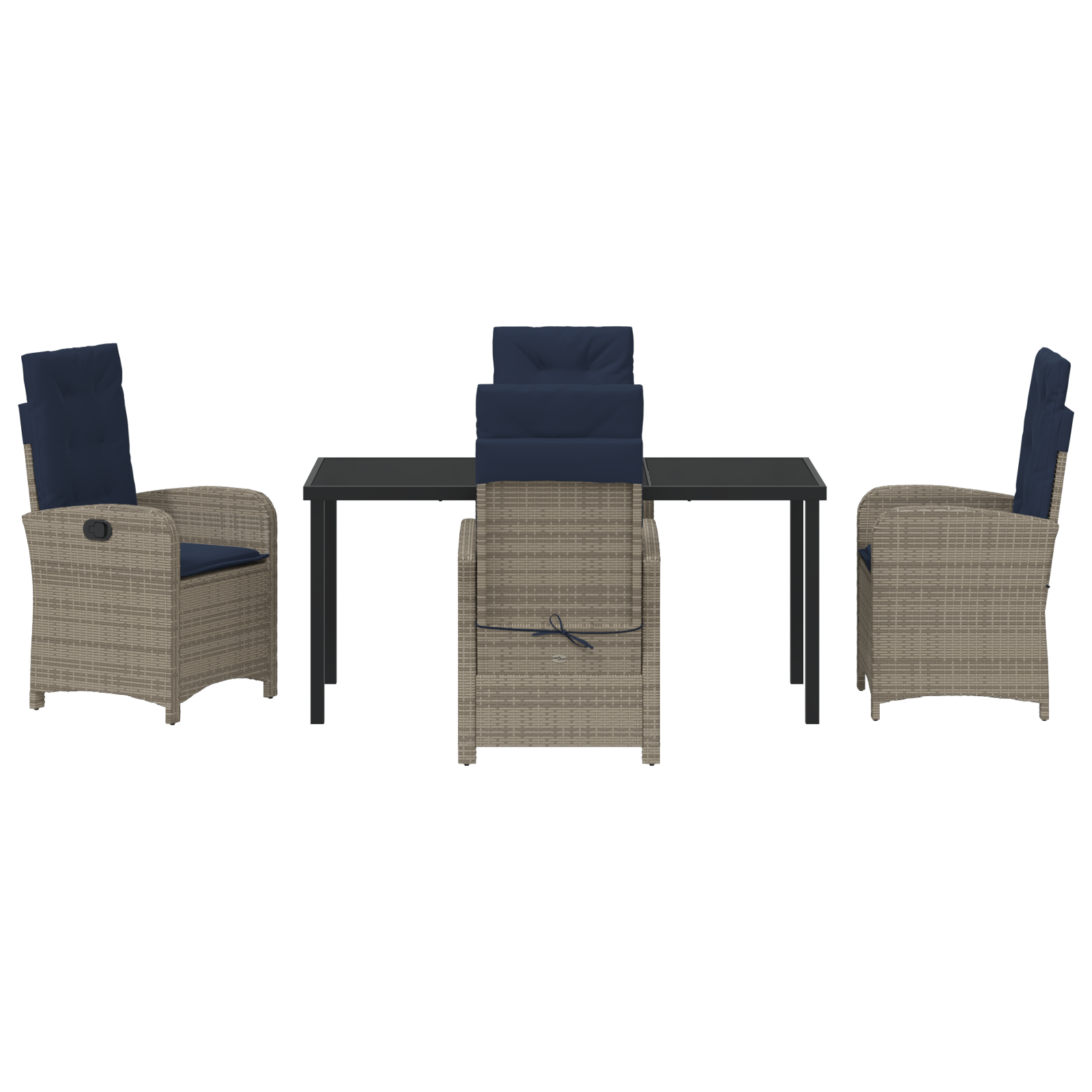 5 Piece Garden Dining Set with Cushions - Grey Poly Rattan - Image 7