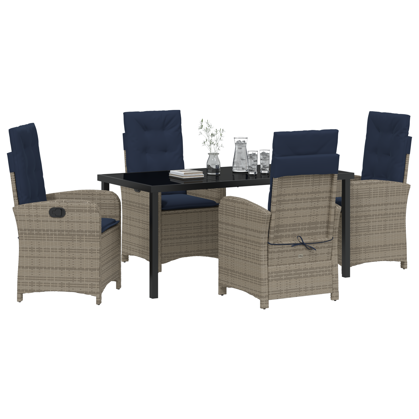 5 Piece Garden Dining Set with Cushions - Grey Poly Rattan - Image 3