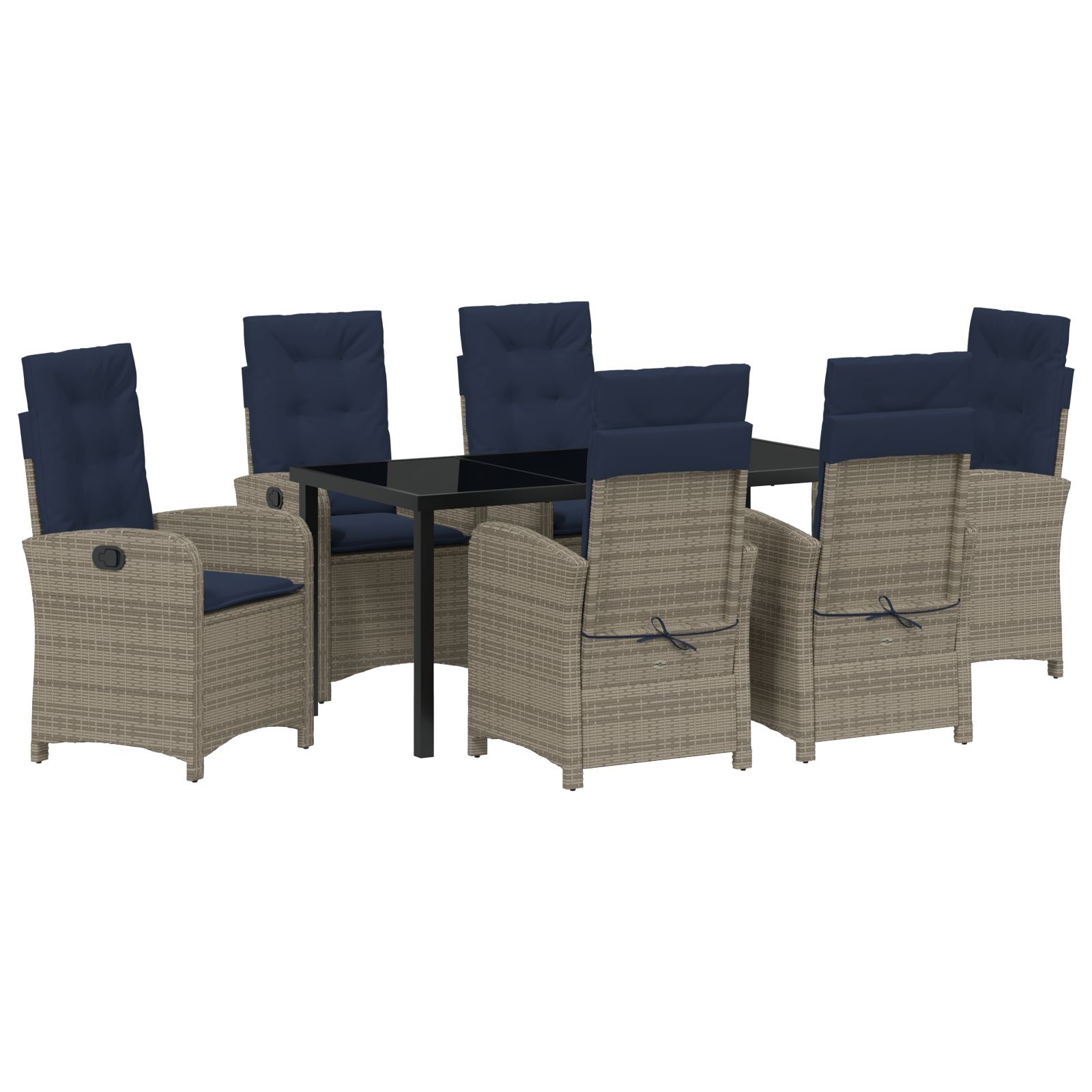 7 Piece Garden Dining Set with Cushions Grey Poly Rattan - Image 2