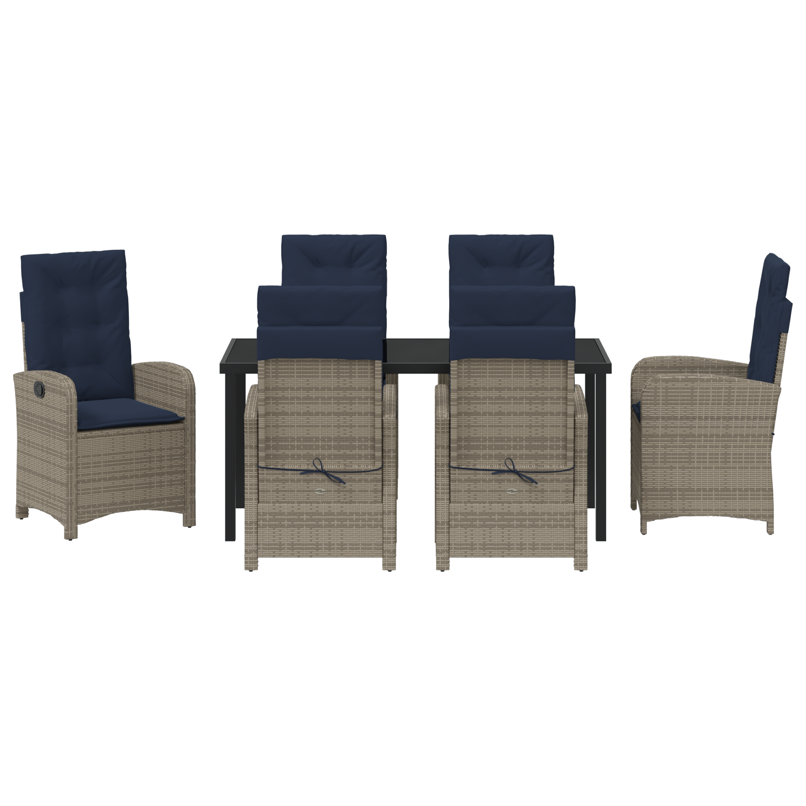 7 Piece Garden Dining Set with Cushions Grey Poly Rattan - Image 7