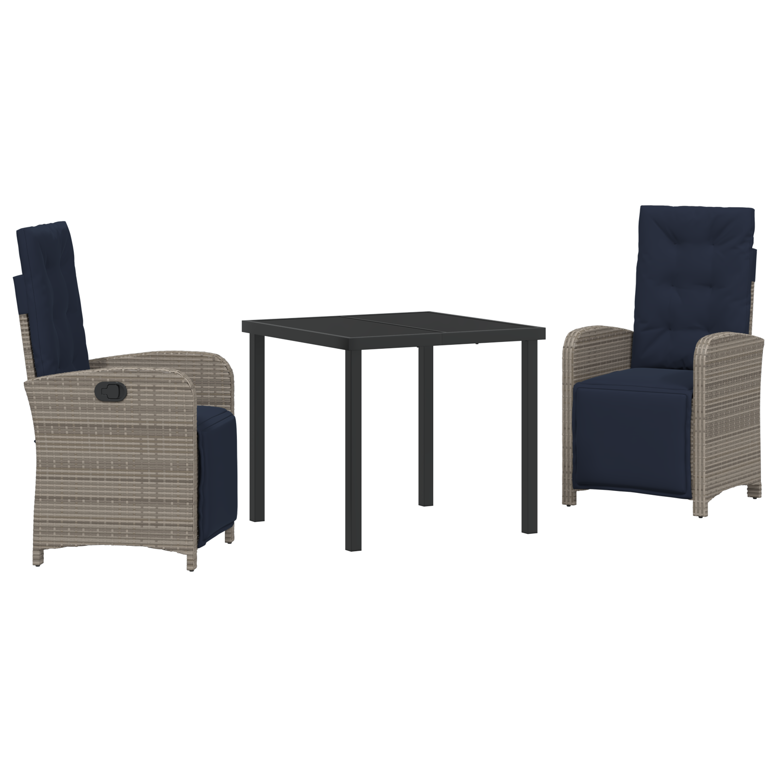 3 Piece Garden Dining Set Grey Poly Rattan - Image 2