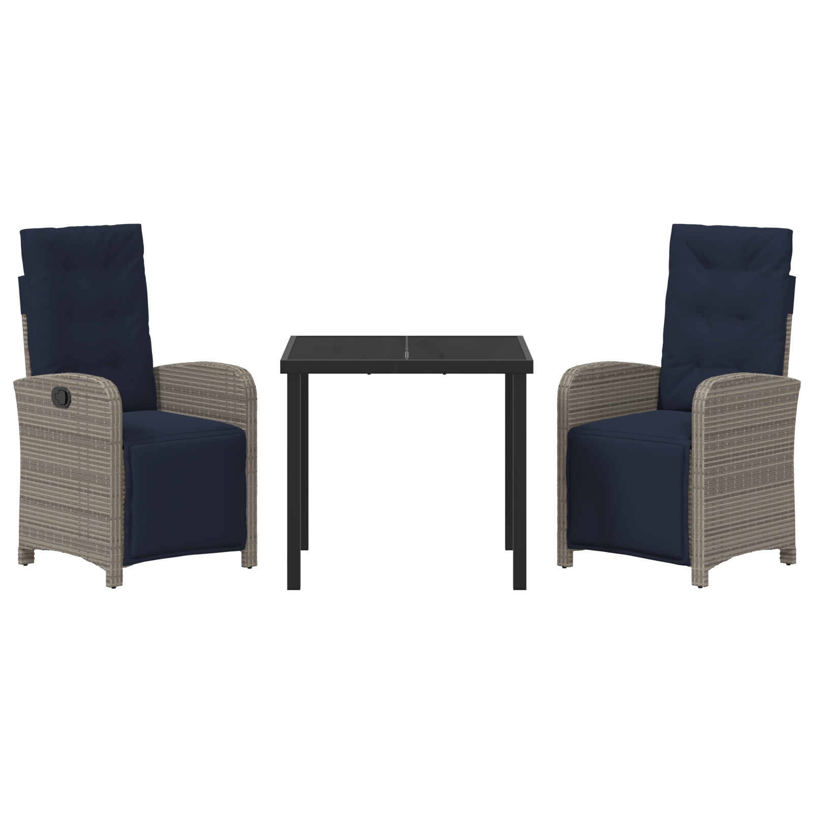 3 Piece Garden Dining Set Grey Poly Rattan - Image 7