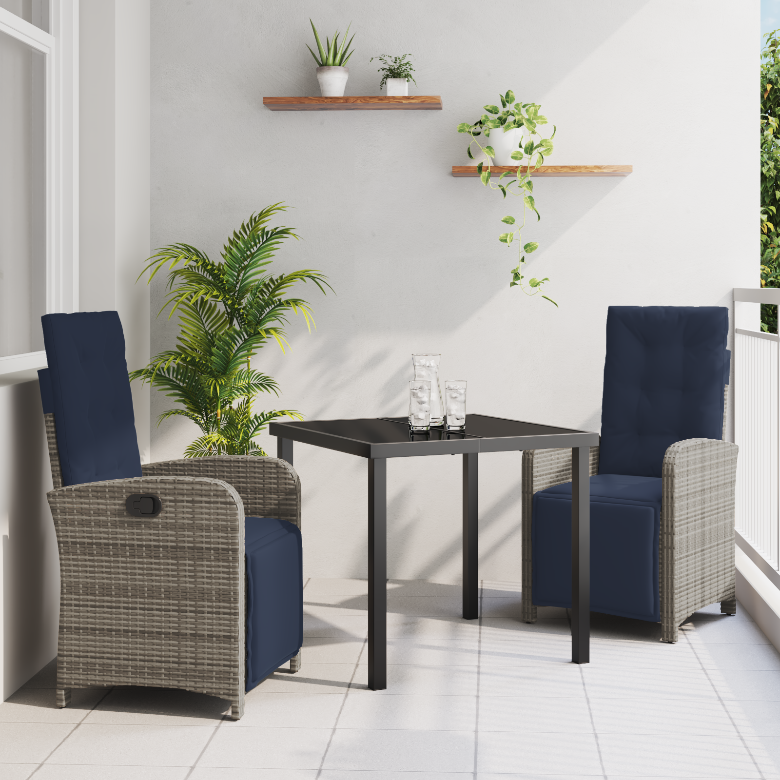 3 Piece Garden Dining Set Grey Poly Rattan