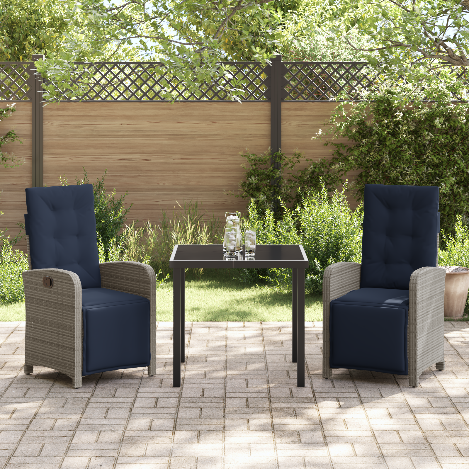 3 Piece Garden Dining Set Grey Poly Rattan - Image 4