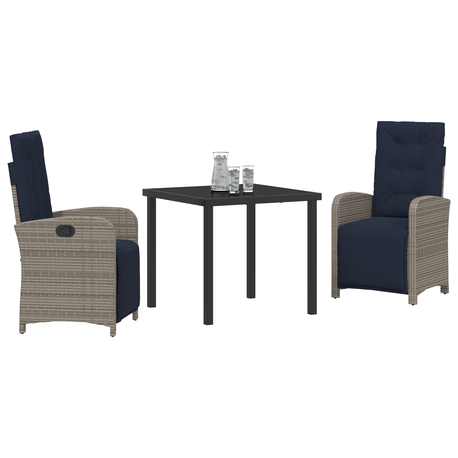 3 Piece Garden Dining Set Grey Poly Rattan - Image 3