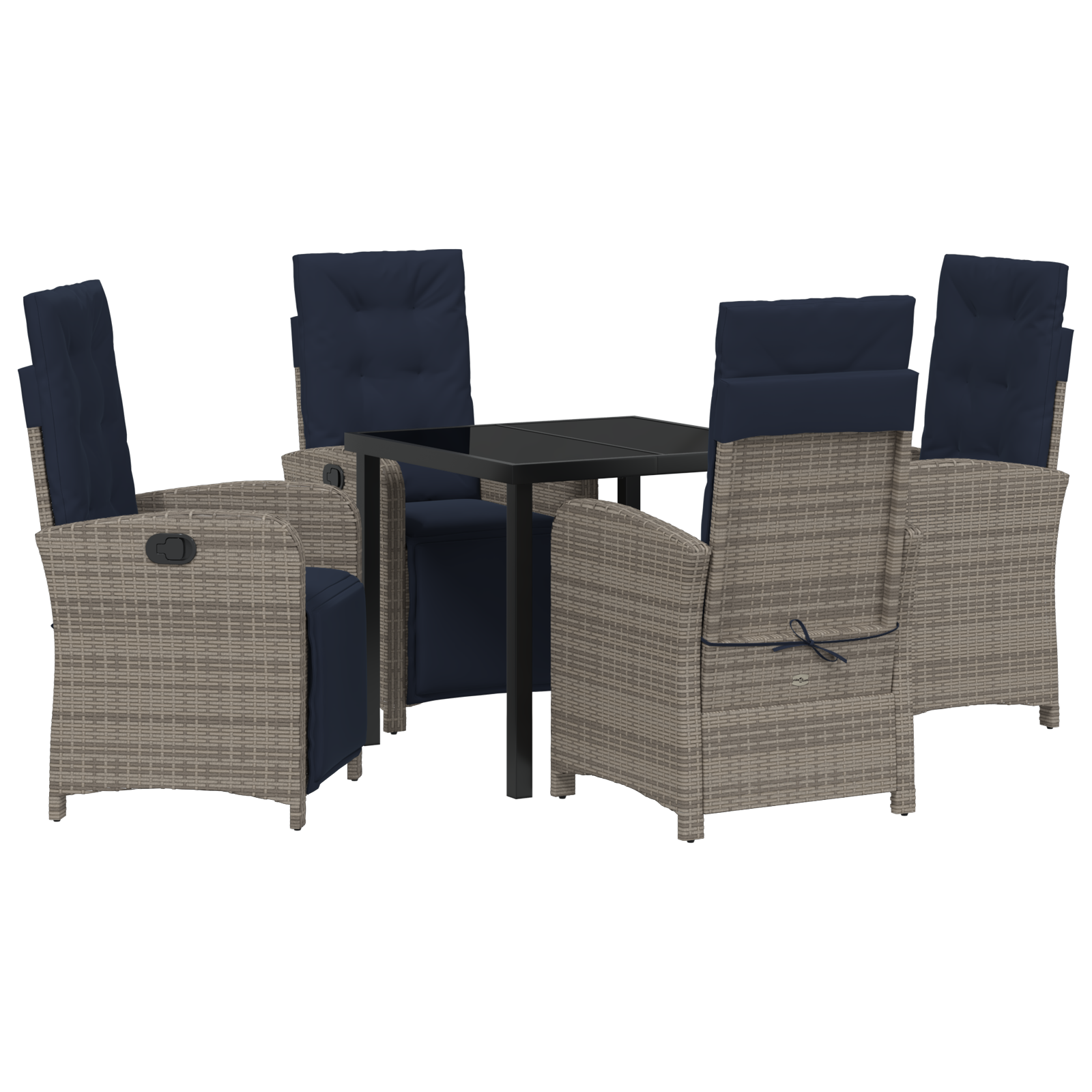 5 Piece Garden Dining Set Grey Poly Rattan - Image 2