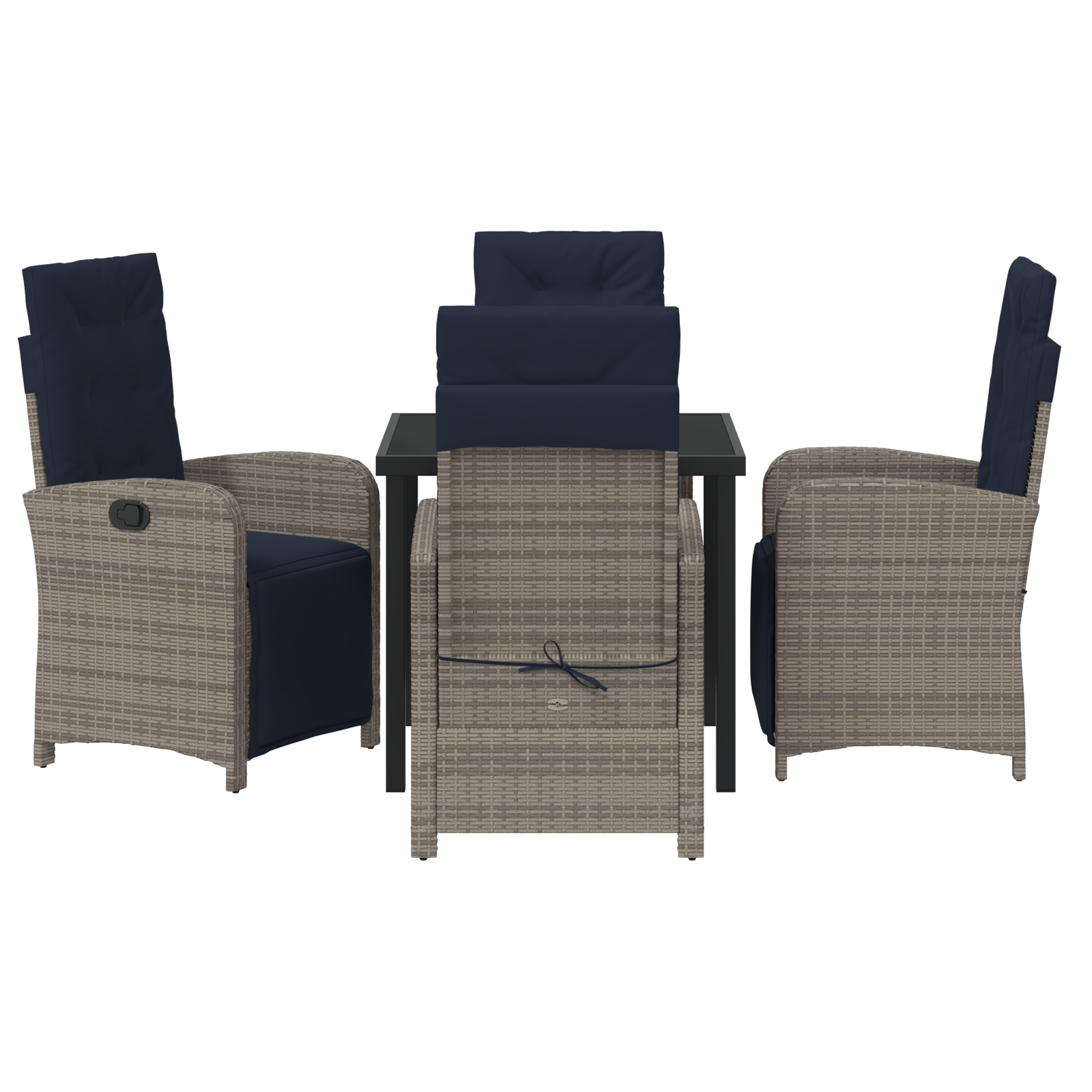 5 Piece Garden Dining Set Grey Poly Rattan - Image 7