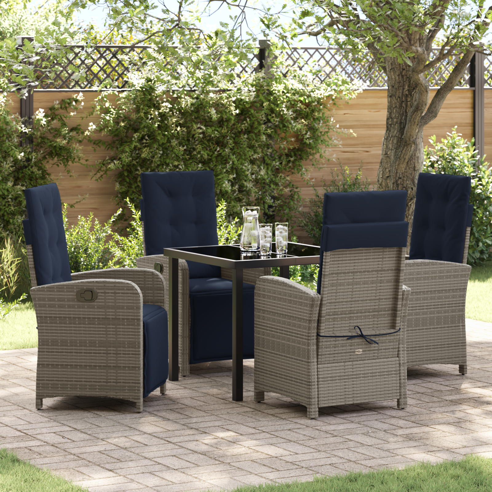 5 Piece Garden Dining Set Grey Poly Rattan