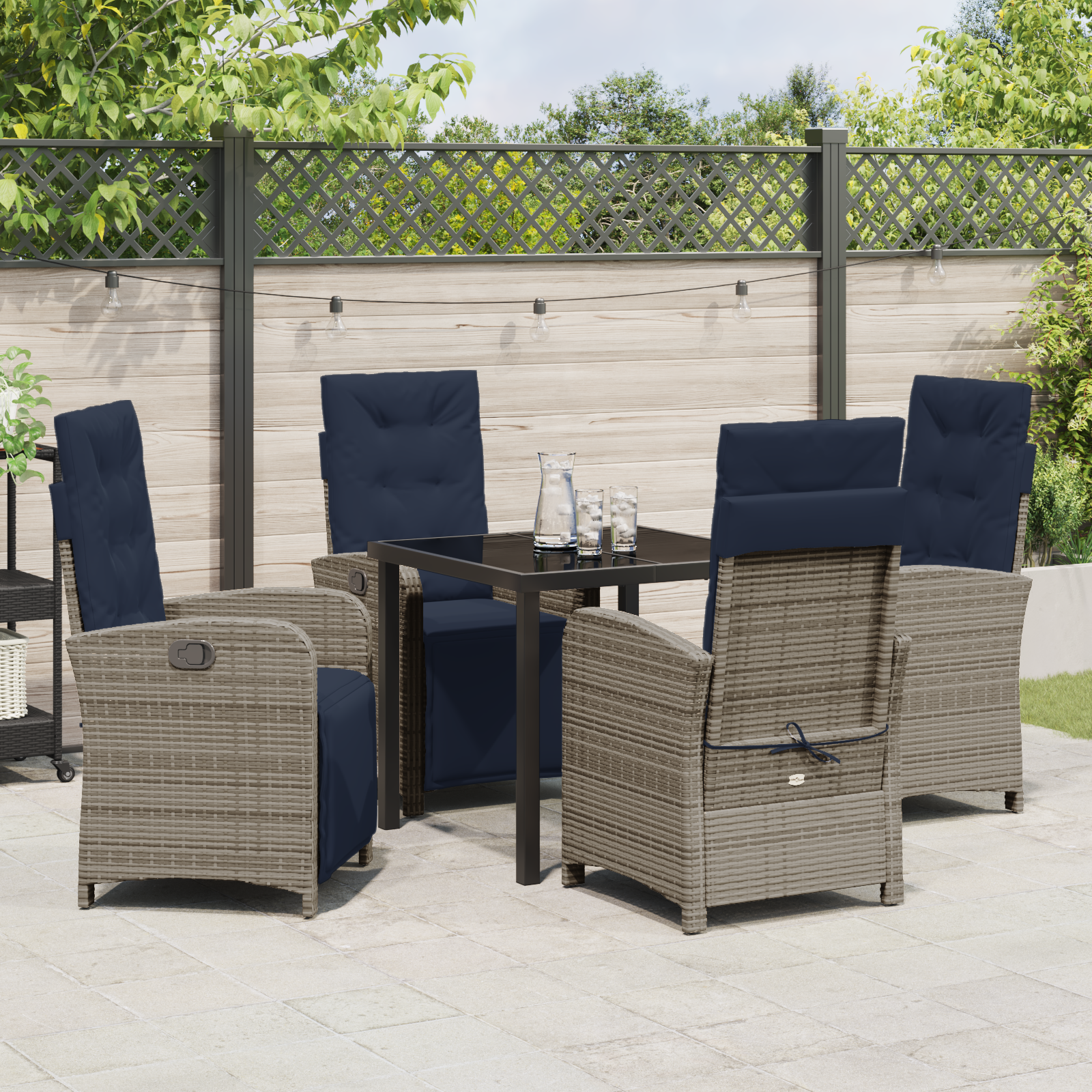 5 Piece Garden Dining Set Grey Poly Rattan - Image 4