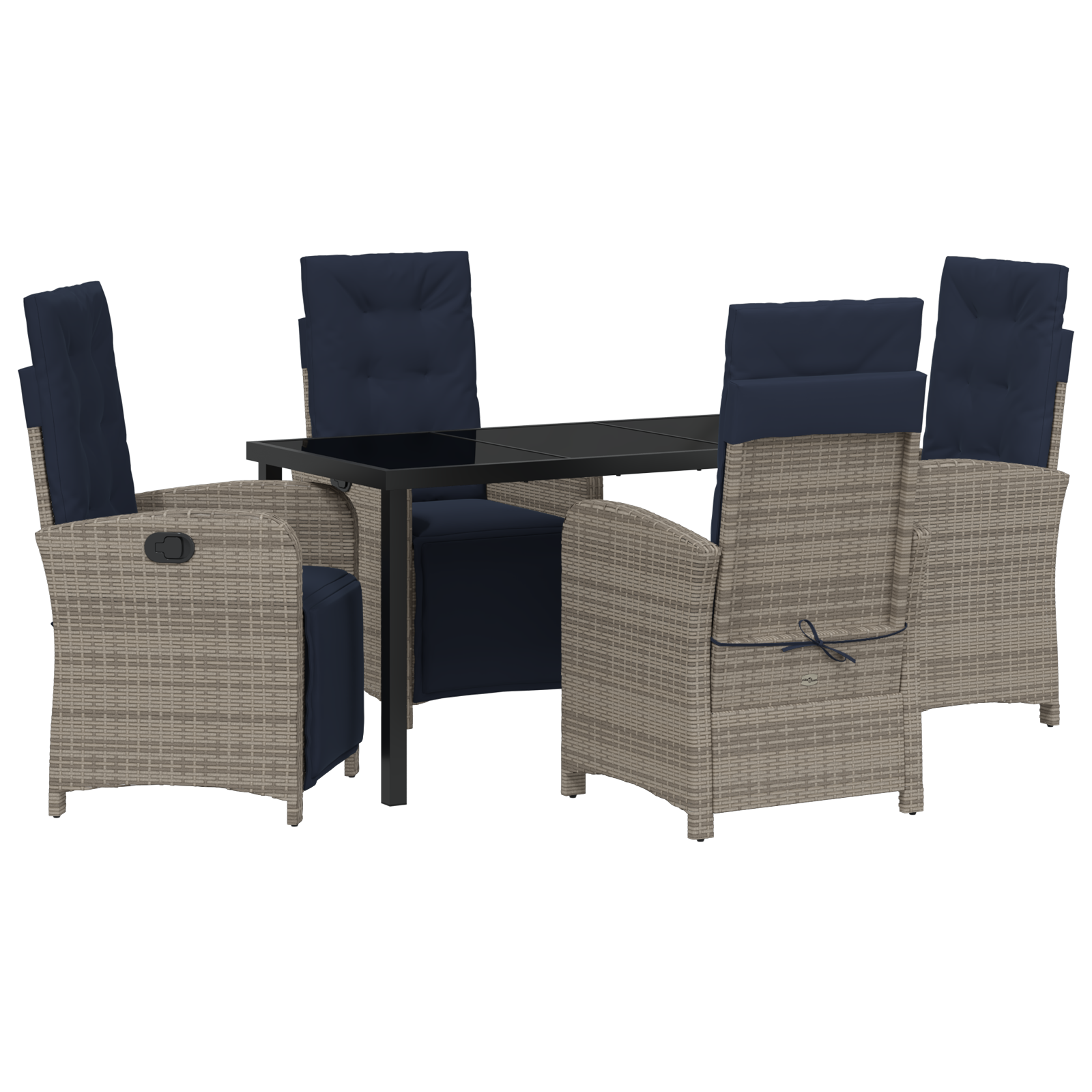 5 Piece Garden Dining Set Grey Poly Rattan - Image 2