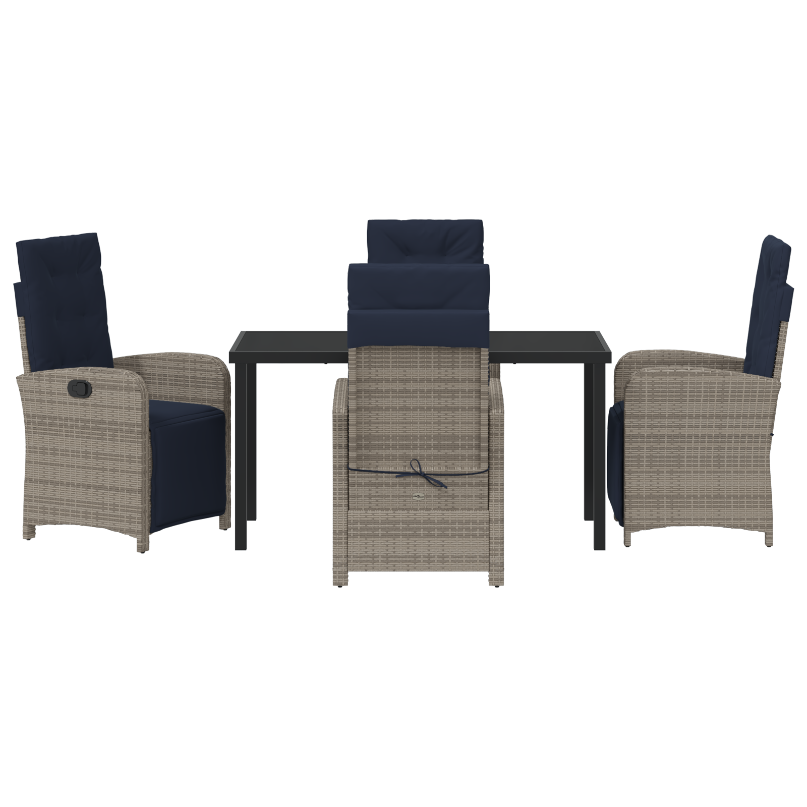 5 Piece Garden Dining Set Grey Poly Rattan - Image 7