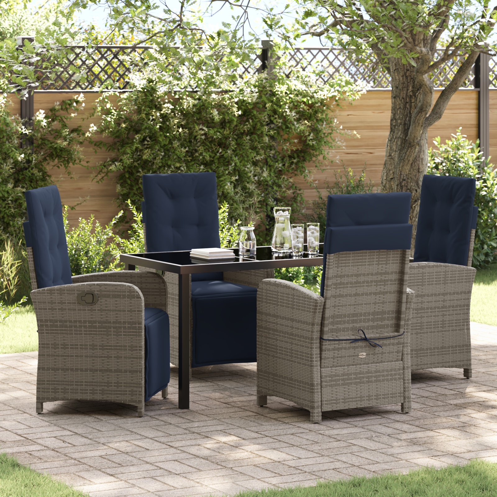 5 Piece Garden Dining Set Grey Poly Rattan