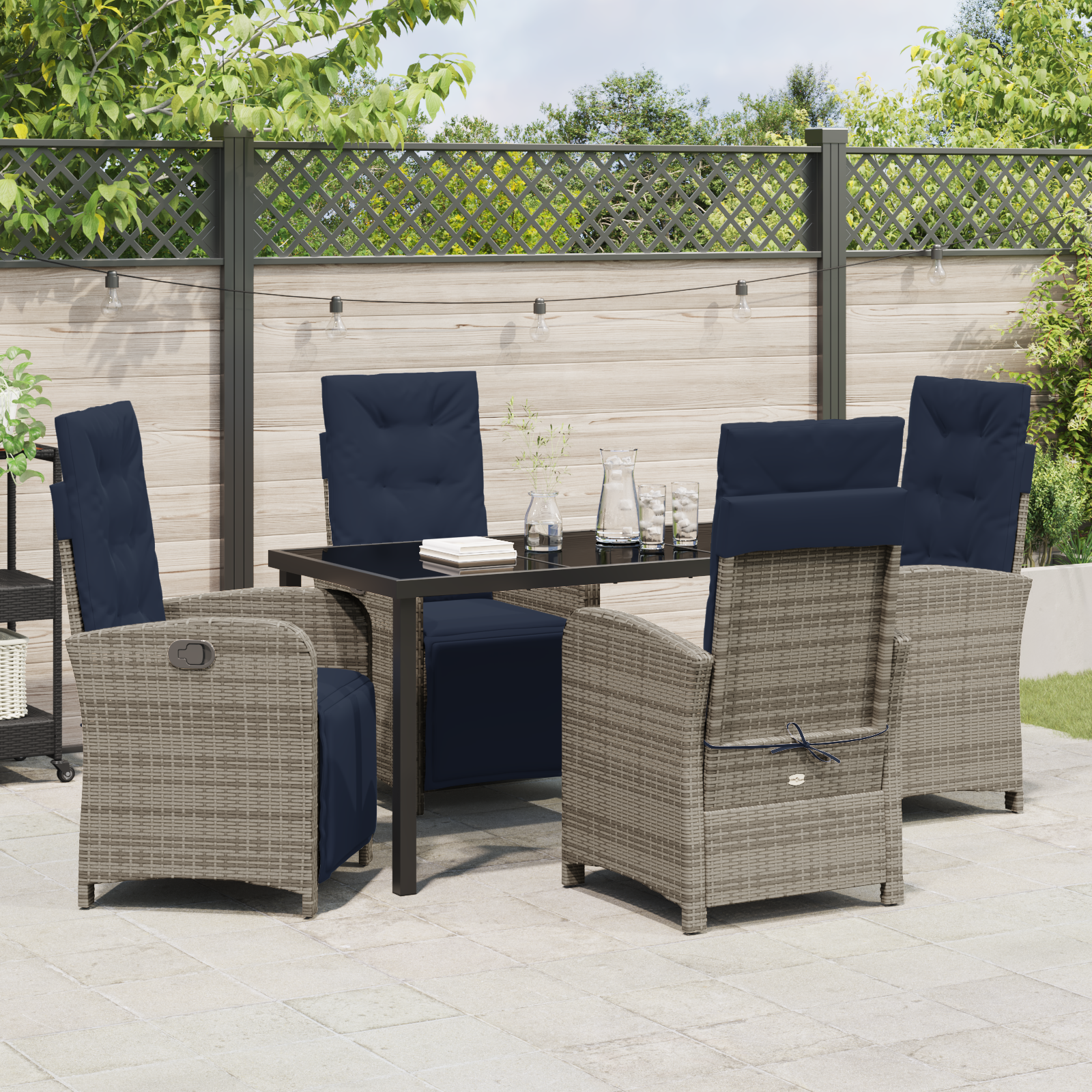 5 Piece Garden Dining Set Grey Poly Rattan - Image 4
