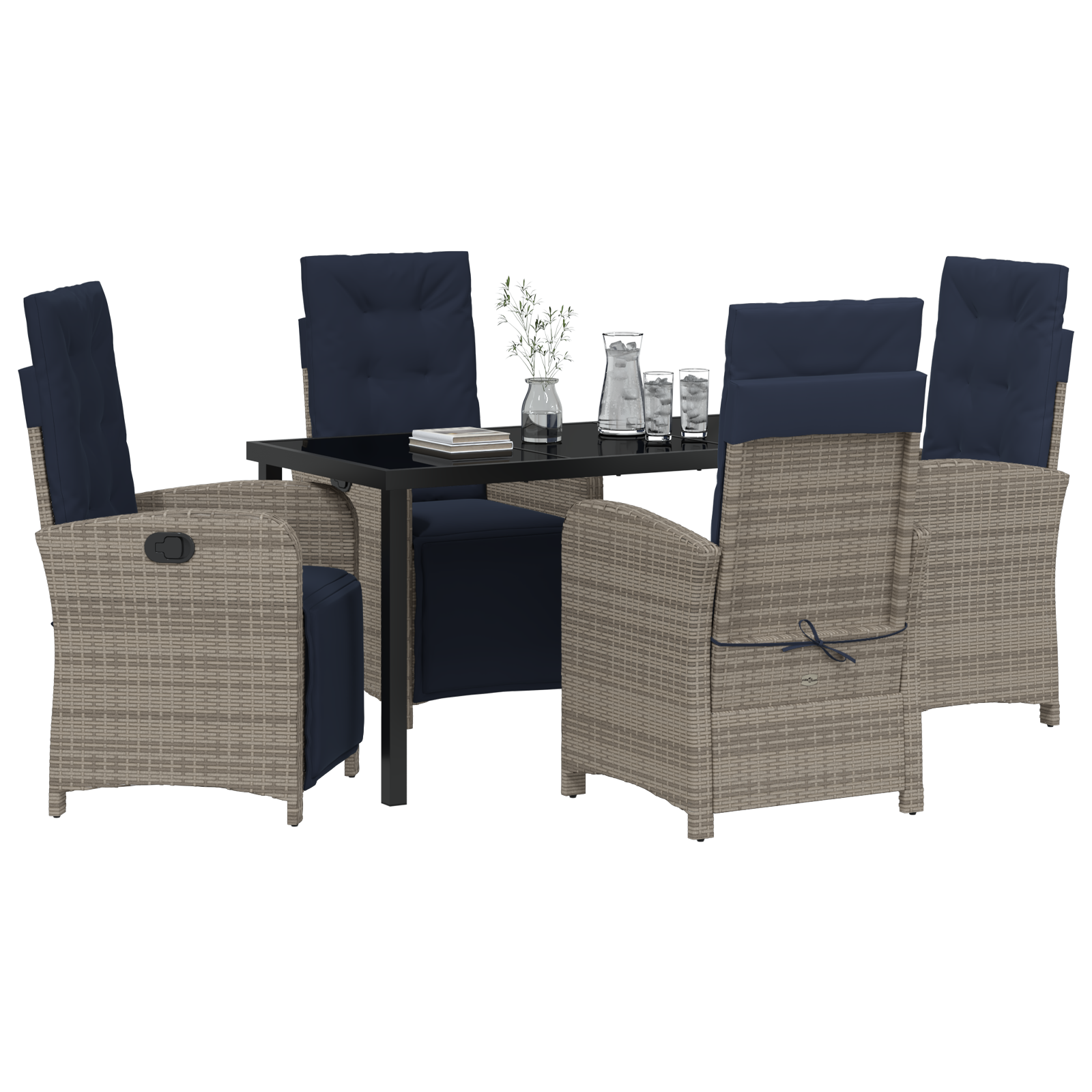 5 Piece Garden Dining Set Grey Poly Rattan - Image 3