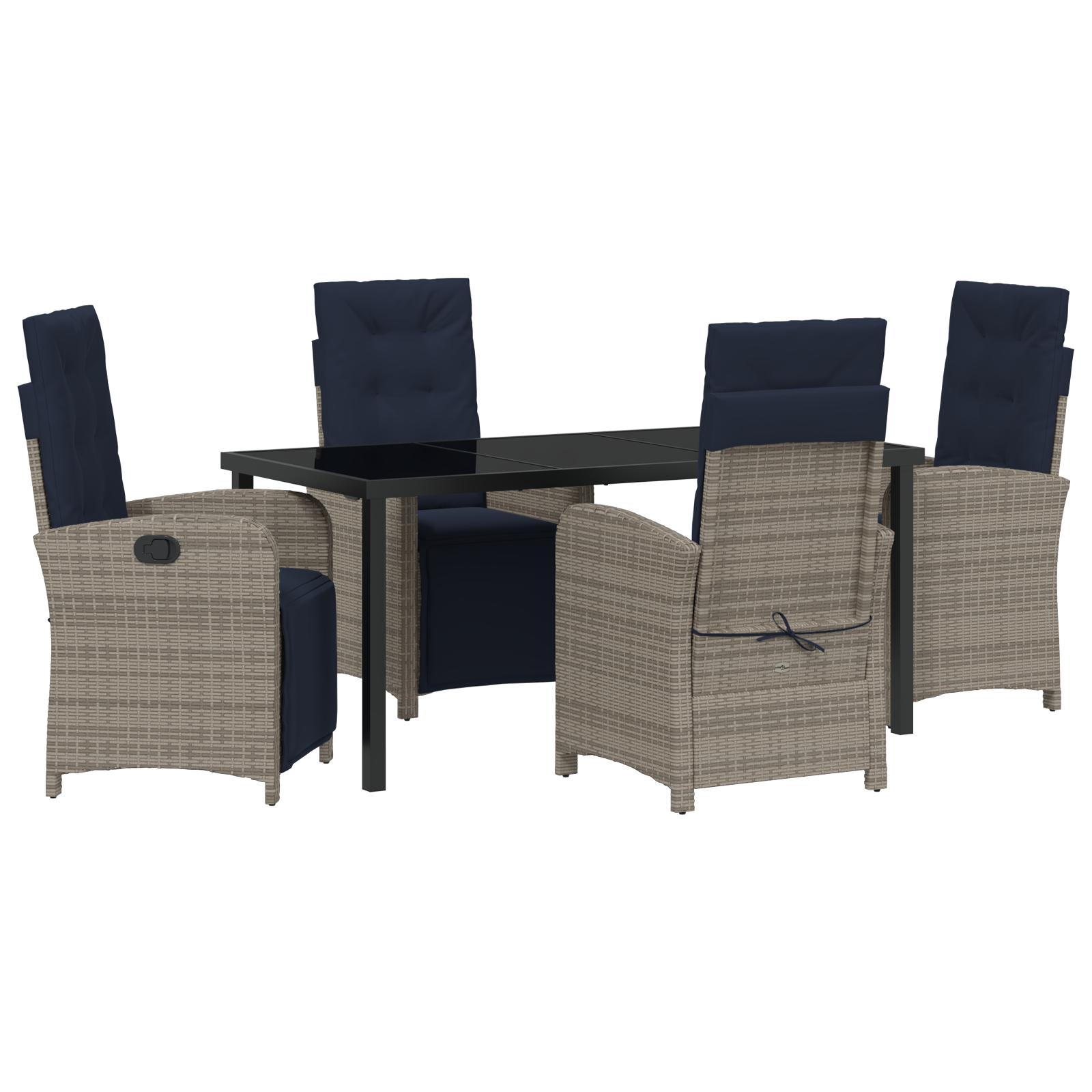 5 Piece Garden Dining Set Grey Poly Rattan - Image 2