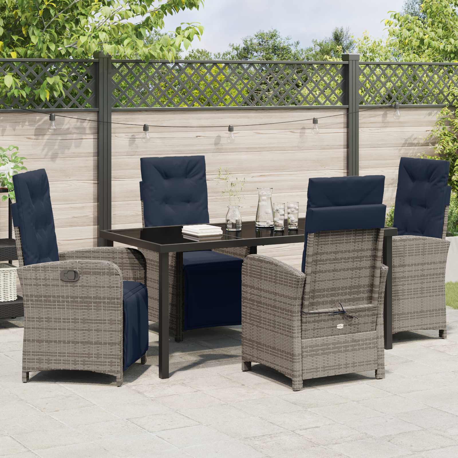 5 Piece Garden Dining Set Grey Poly Rattan - Image 4