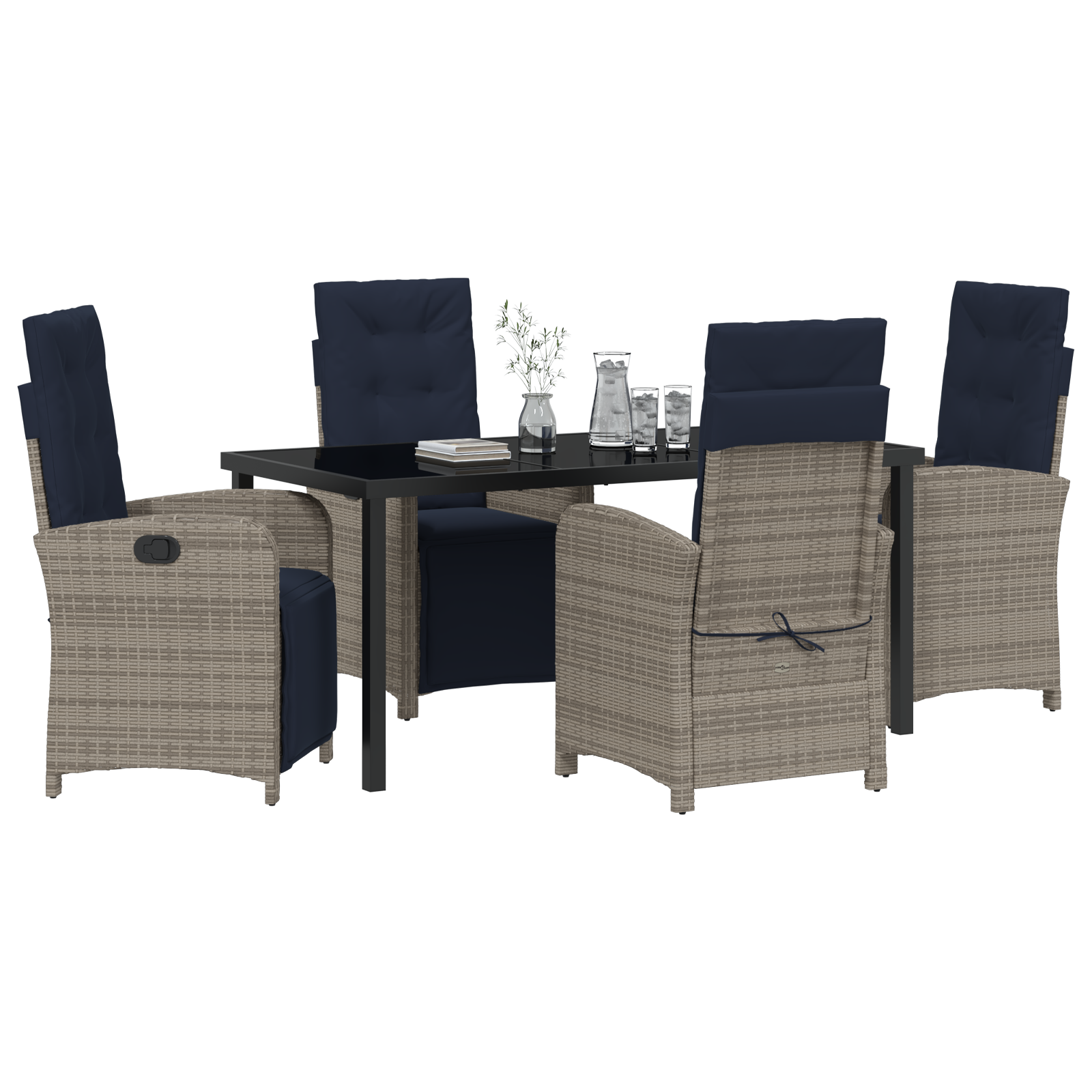 5 Piece Garden Dining Set Grey Poly Rattan - Image 3