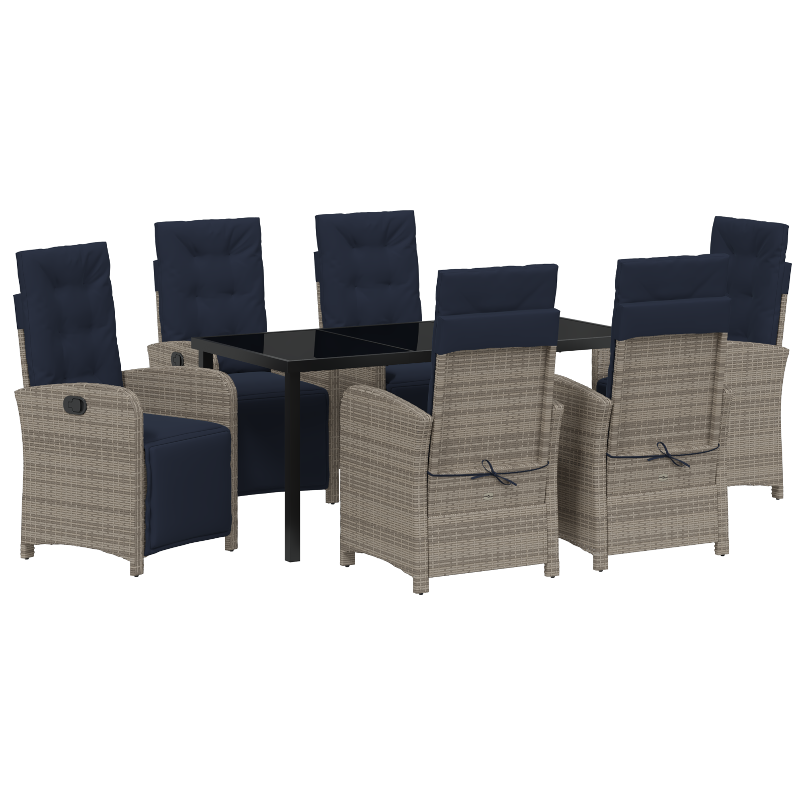 7 Piece Garden Dining Set Grey Poly Rattan - Image 2