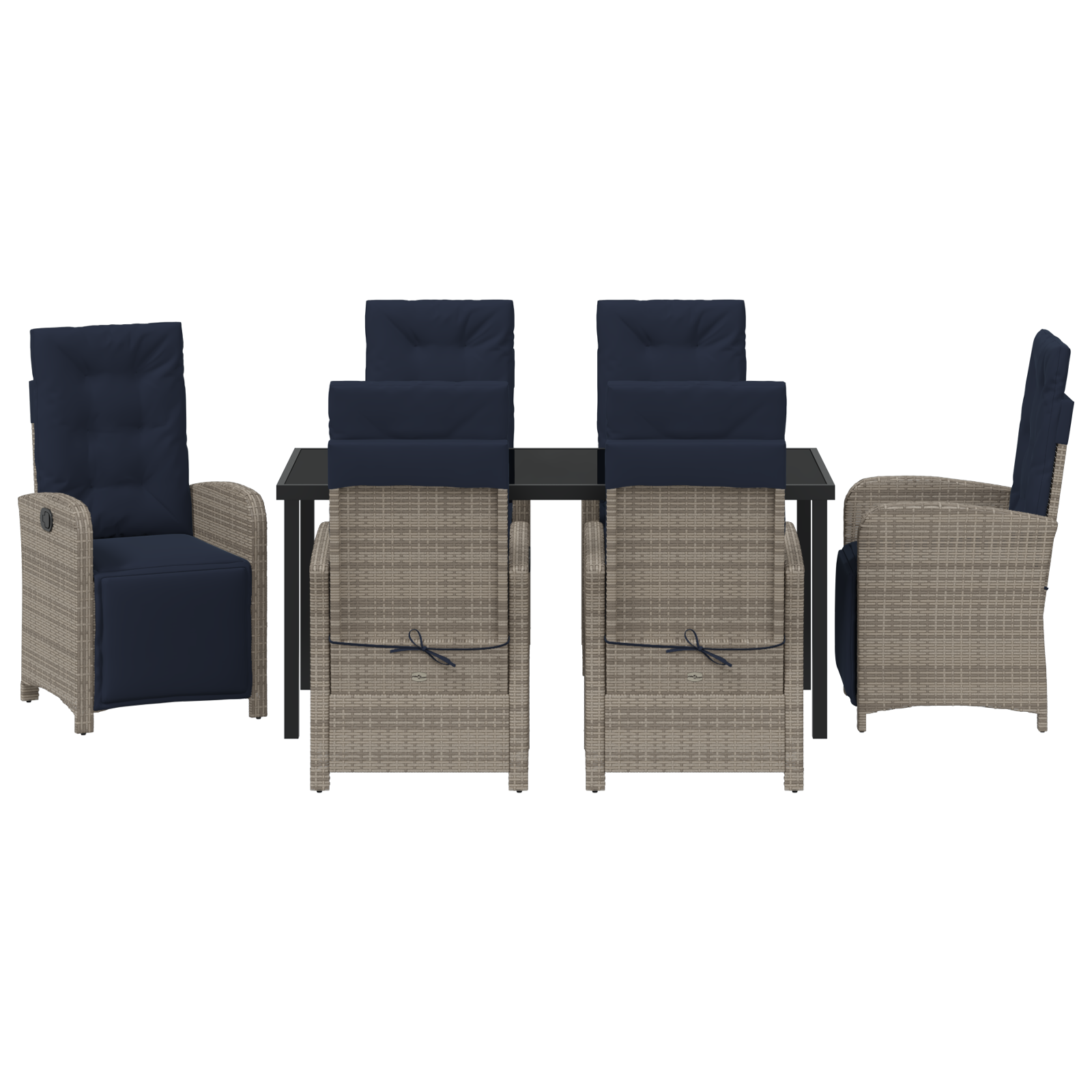 7 Piece Garden Dining Set Grey Poly Rattan - Image 7