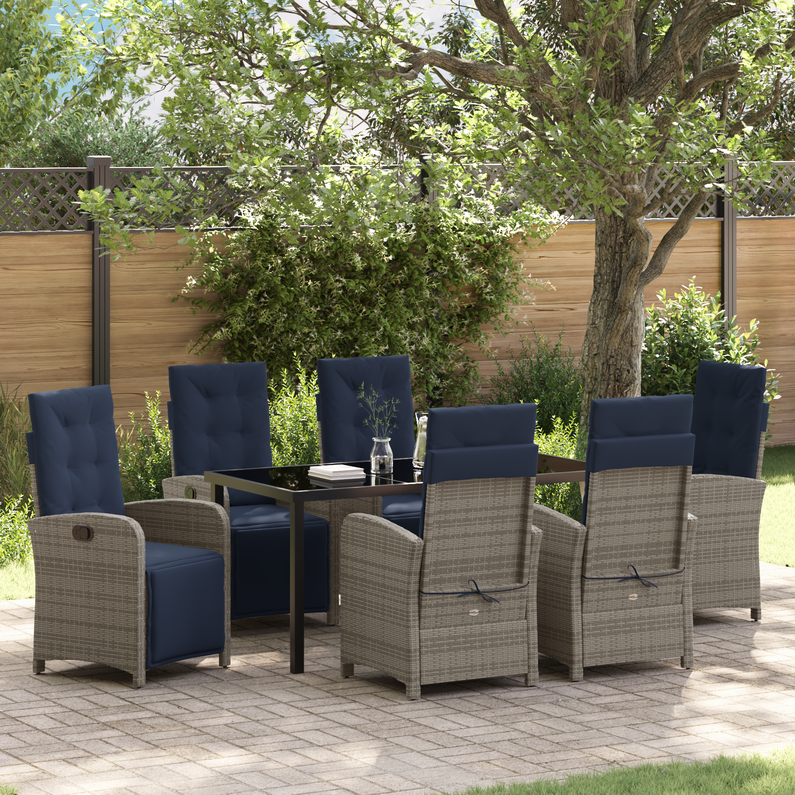 7 Piece Garden Dining Set Grey Poly Rattan