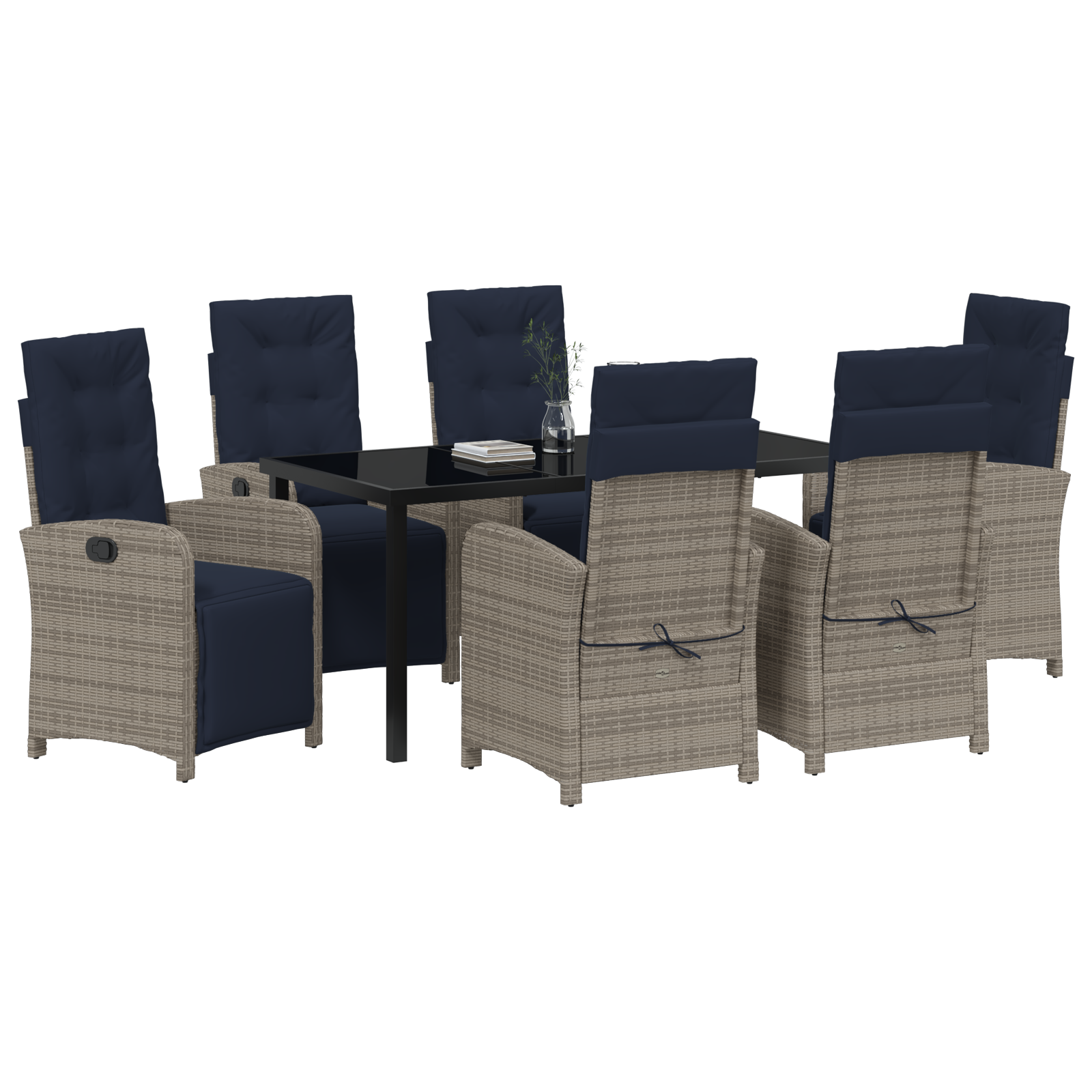 7 Piece Garden Dining Set Grey Poly Rattan - Image 3