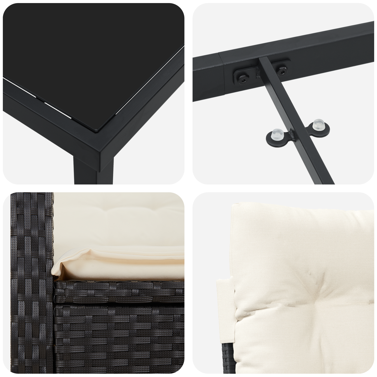Conjunto de Jantar de Jardim com Almofadas Preto Rattan Sintético