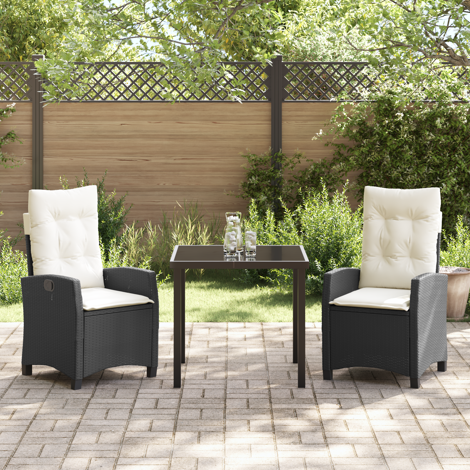 Conjunto de Jantar de Jardim com Almofadas Preto Rattan Sintético