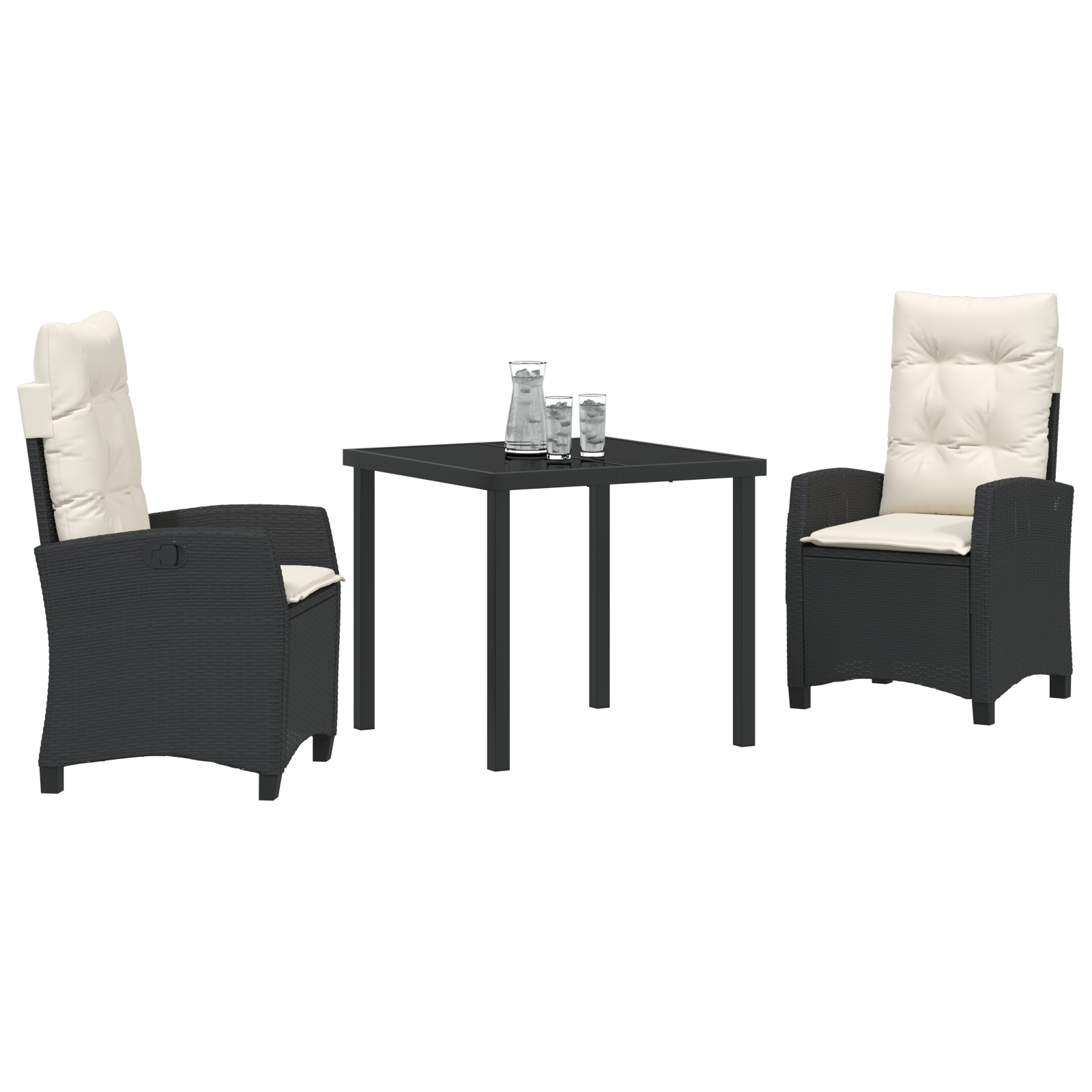Thumbnail - vidaXL 3-teiliges Garten-Esszimmer-Set mit Kissen in Schwarz aus Poly-Rattan.