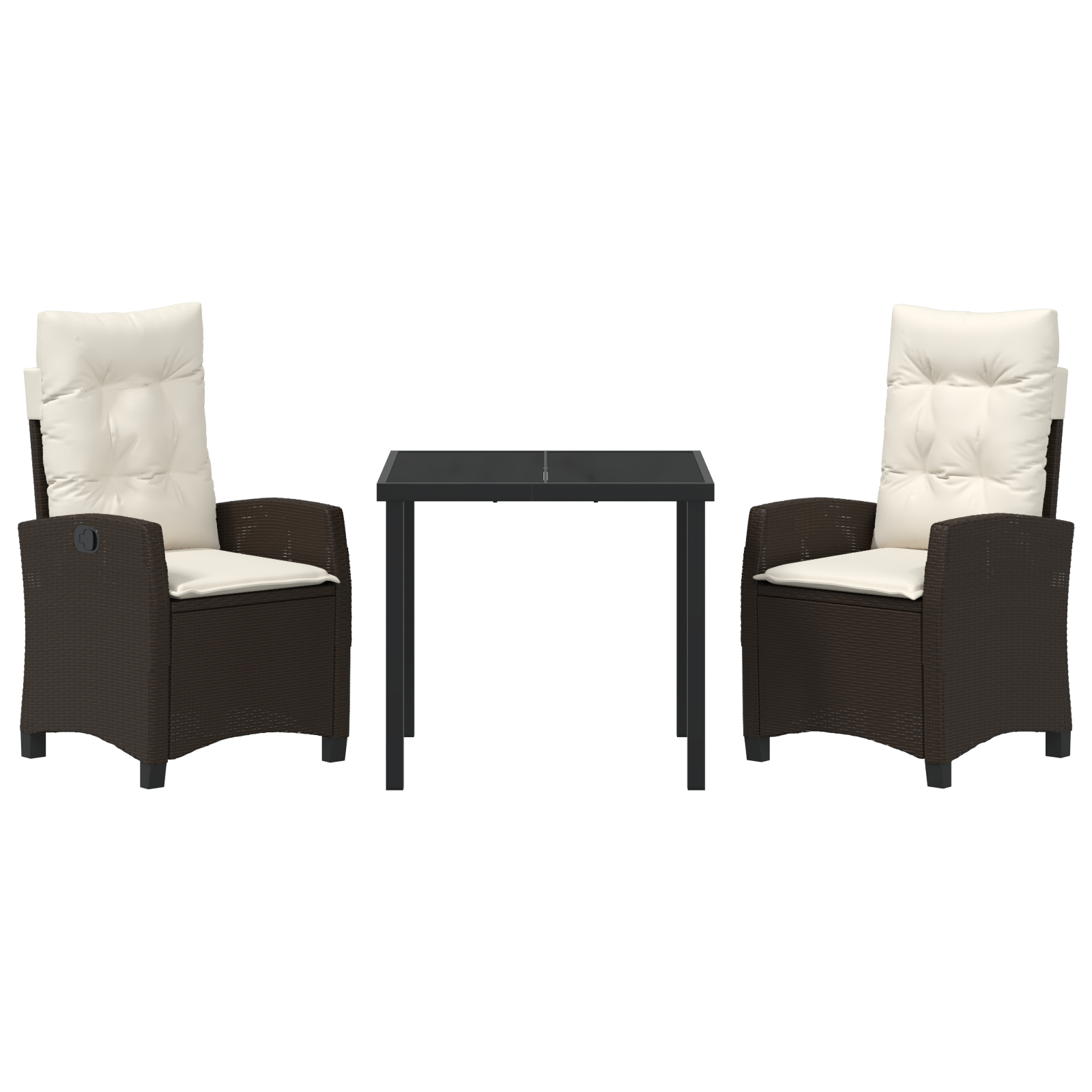 Conjunto de Jantar de Jardim de 3 Peças com Almofadas Castanho Rattan Poliéster