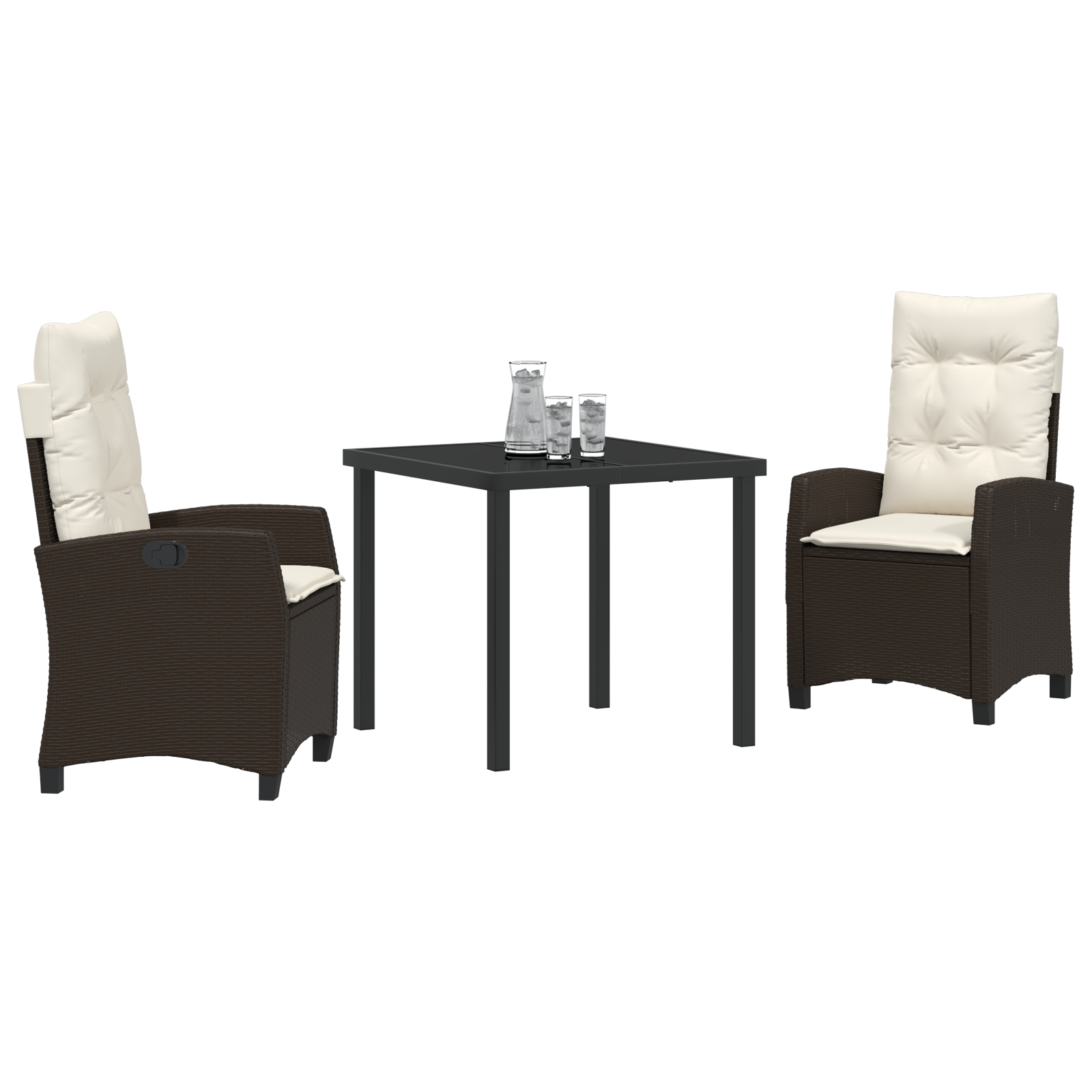Conjunto de Jantar de Jardim de 3 Peças com Almofadas Castanho Rattan Poliéster