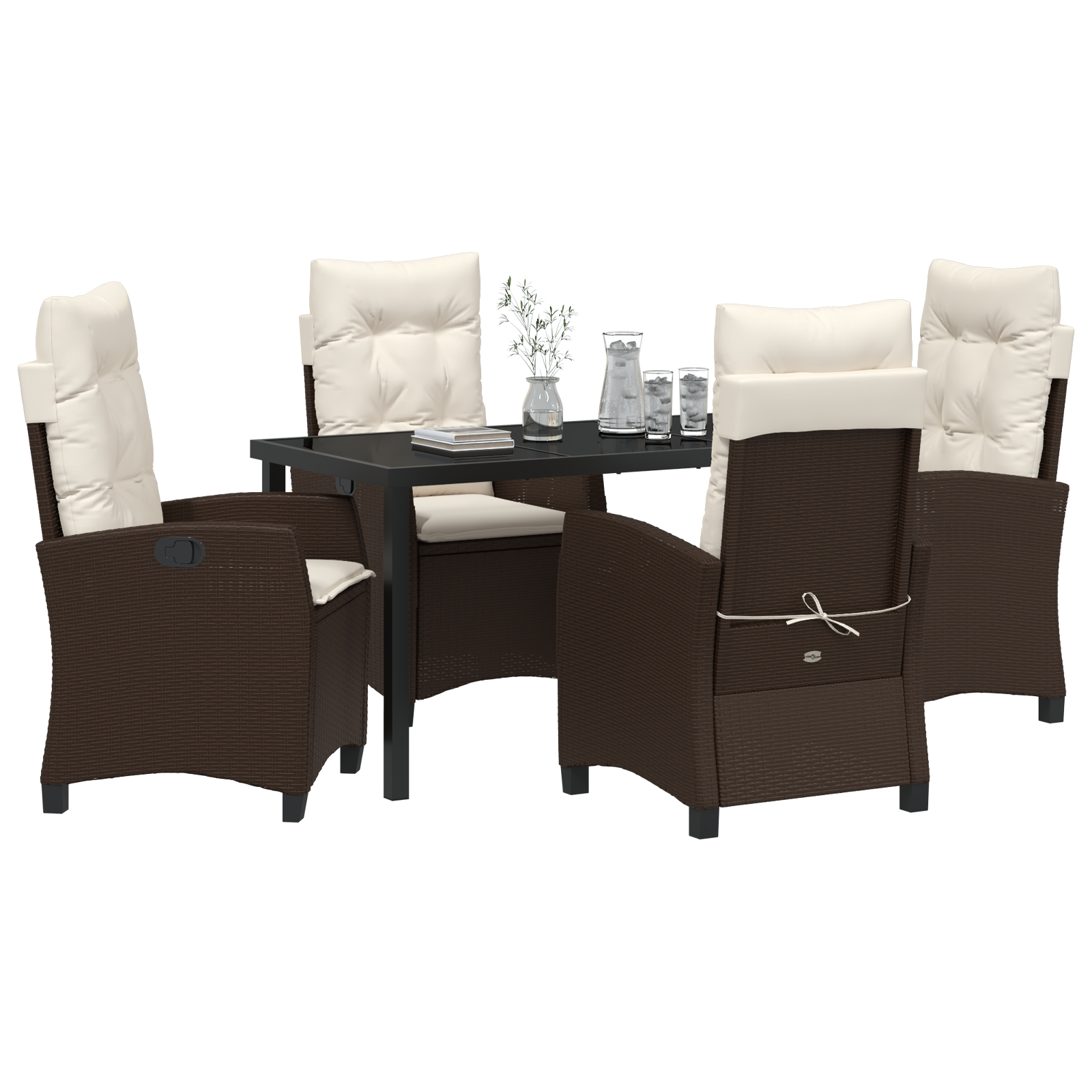 Conjunto de Jantar de Jardim 5 Peças com Almofadas Castanho Polirattan