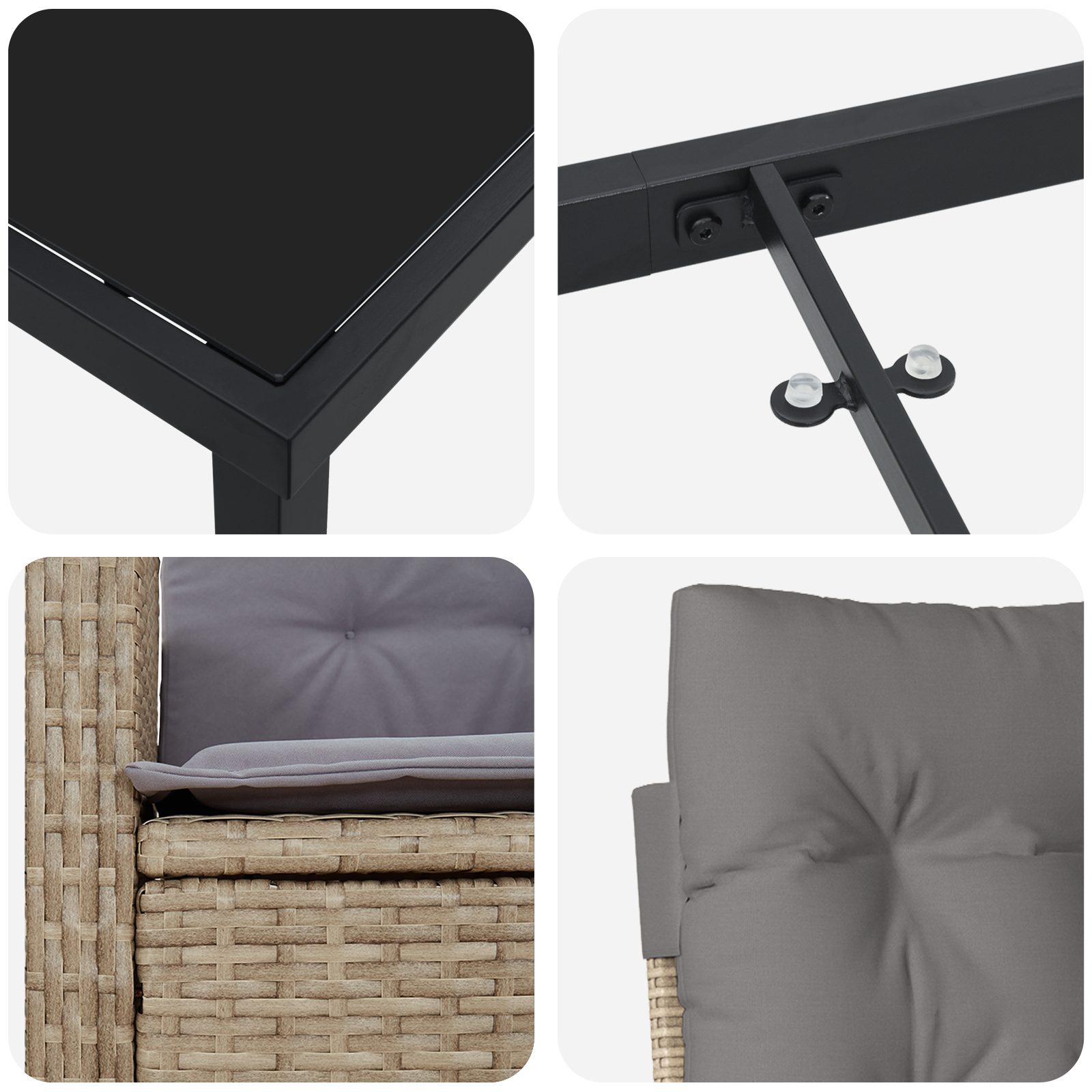 Conjunto de Jantar de Jardim com Almofadas Bege Rattan Poliéster