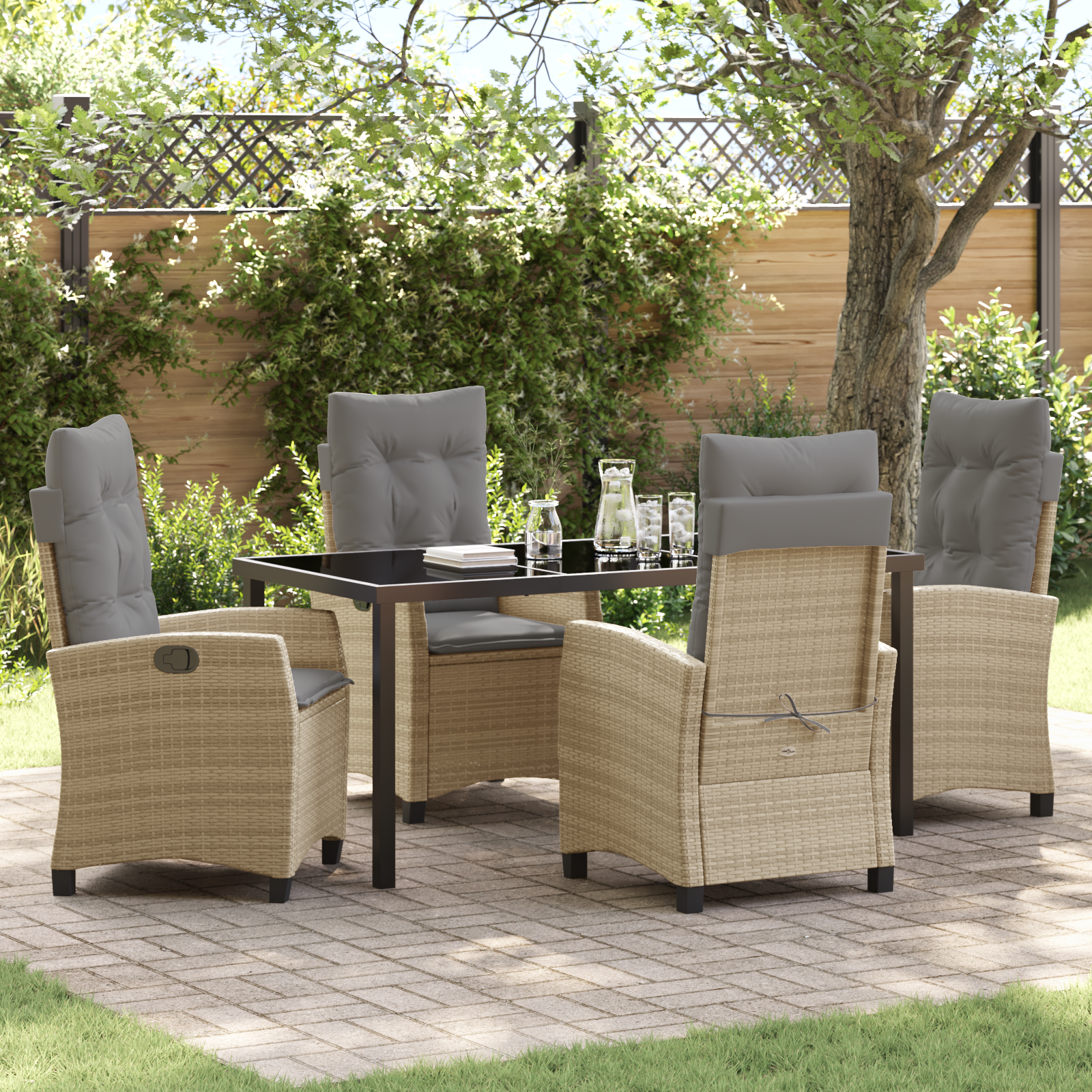 Conjunto de Jantar de Jardim com Almofadas Bege Rattan Poliéster Conjunto de Jantar de Jardim com Almofadas Bege Rattan Poliéster