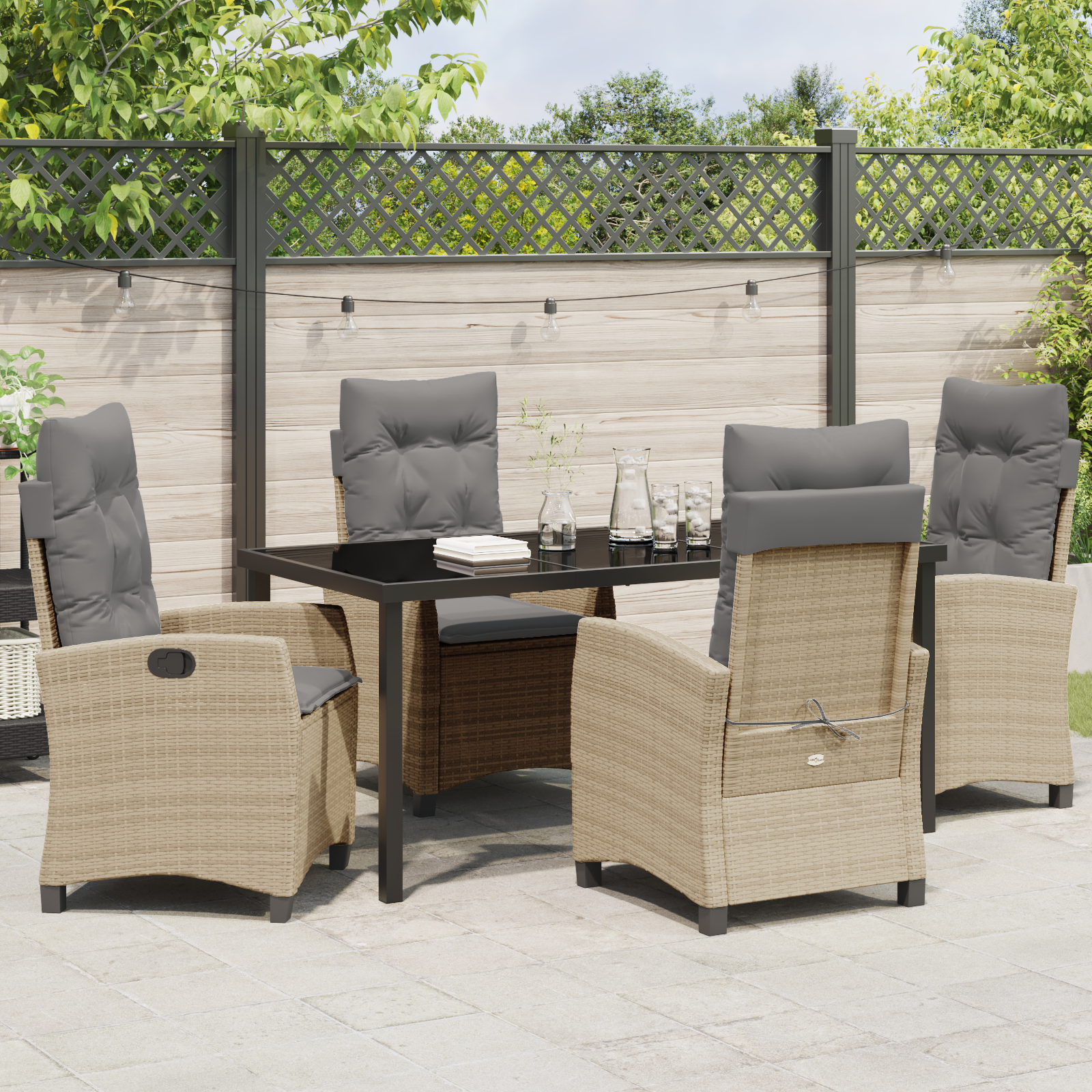 Conjunto de Jantar de Jardim com Almofadas Bege Rattan Poliéster