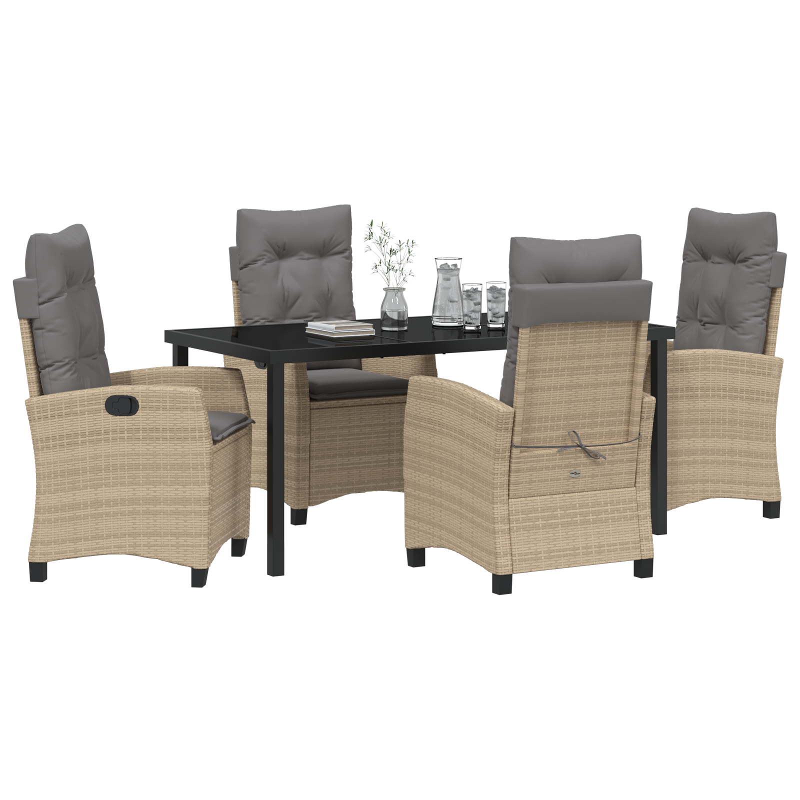 Conjunto de Jantar de Jardim com Almofadas Bege Rattan Poliéster