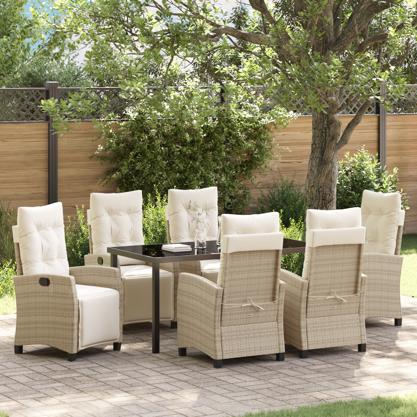 Conjunto de Jantar de Jardim 7 Peças Bege Polipropileno Conjunto de Jantar de Jardim 7 Peças Bege Polipropileno