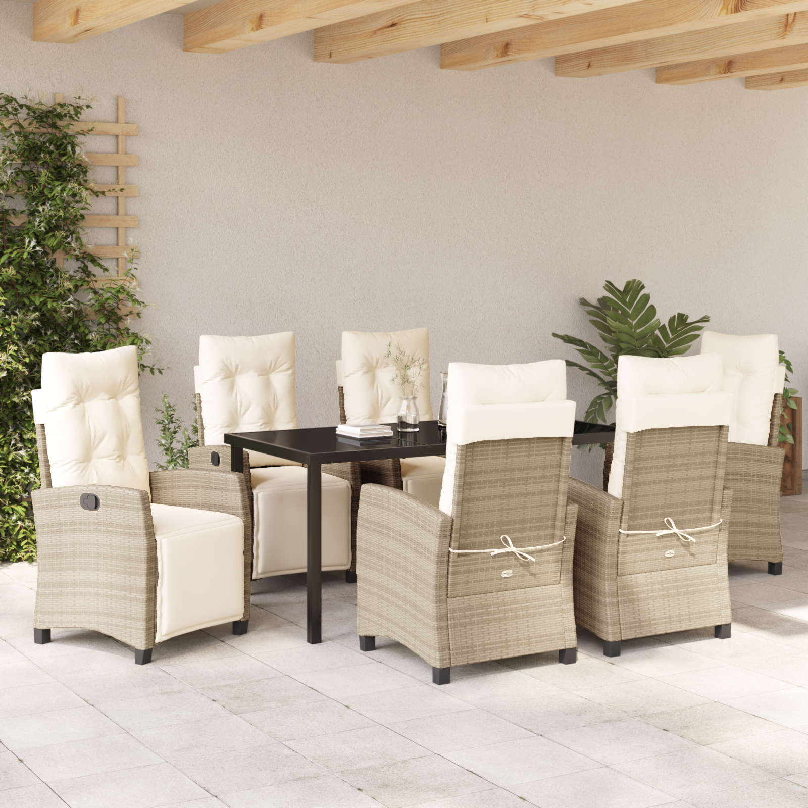 Conjunto de Jantar de Jardim 7 Peças Bege Polipropileno