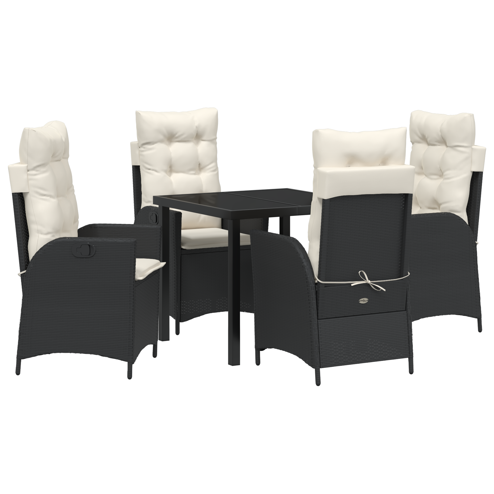 Thumbnail - vidaXL 5-teiliges Esszimmer-Set für den Garten mit Kissen in Schwarz aus Poly Rattan.
