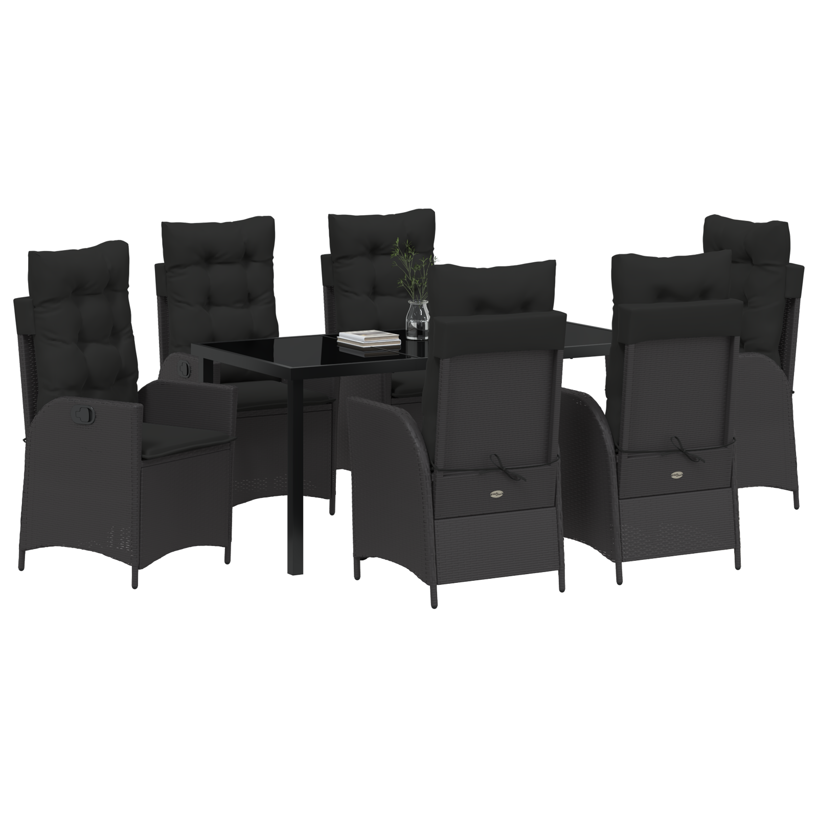 Thumbnail - vidaXL 7-teiliges Garten-Esszimmer-Set mit Kissen in Schwarz aus Poly Rattan