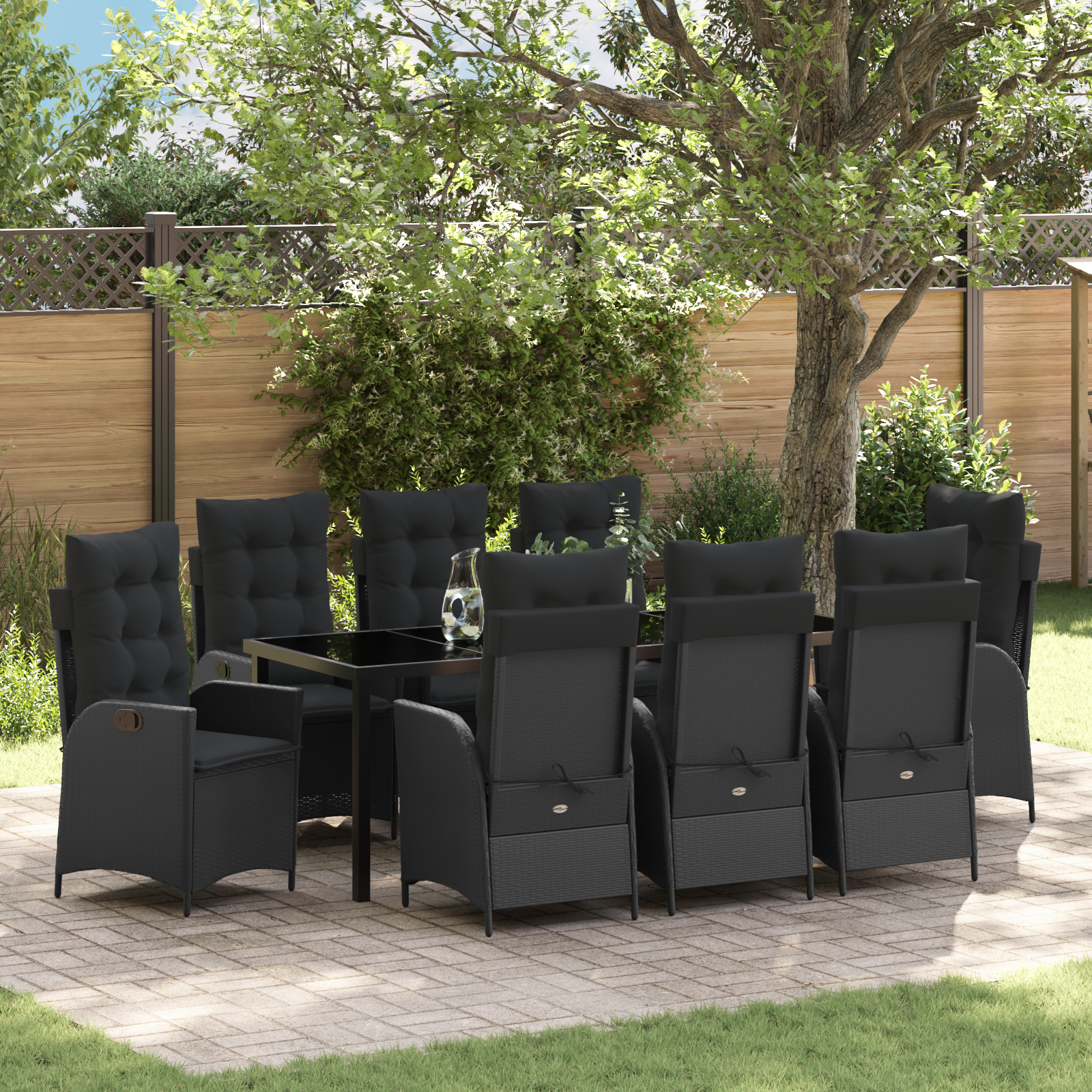 Thumbnail - vidaXL 9-tlg. Garten-Essgruppe mit Kissen Schwarz Poly Rattan