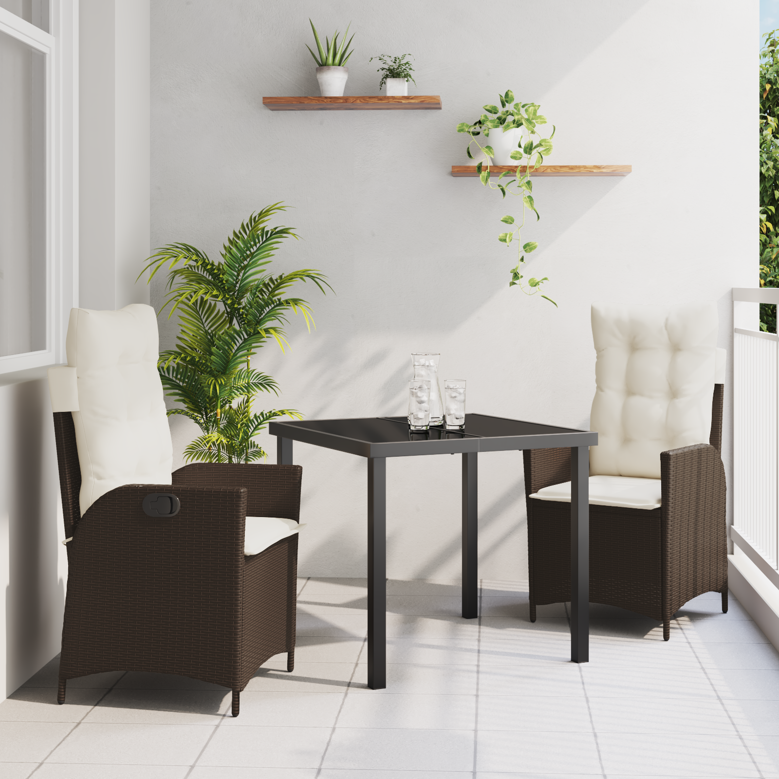 Thumbnail - vidaXL 3-teiliges Garten-Ess-Set mit Kissen in Braun aus Poly-Rattan